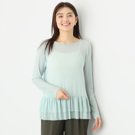 シルバーミントシュガー ソフトチュール 重ね着に大活躍 袖丈長め、裾ティアード インナーロングＴシャツ