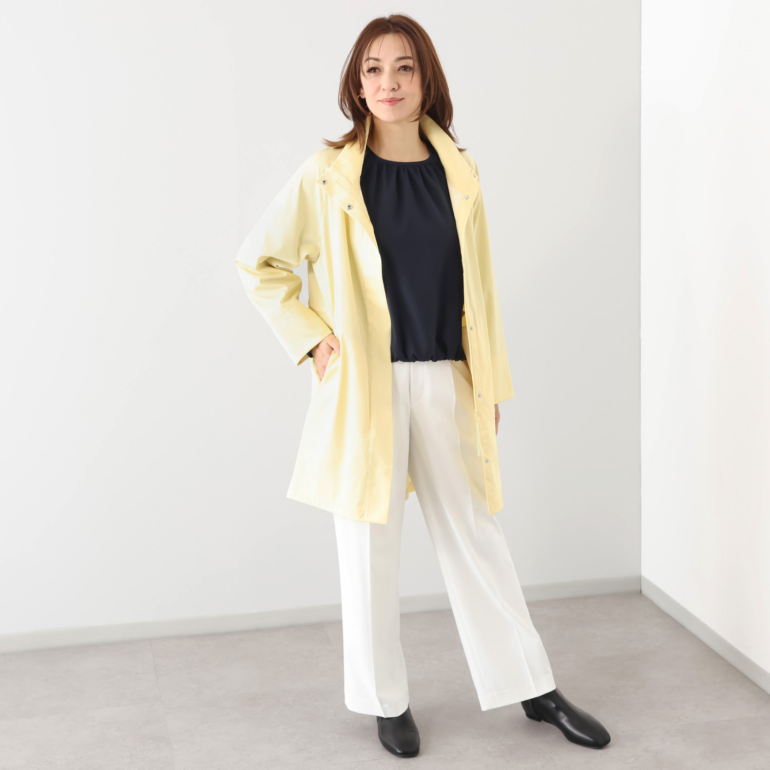 メリオン 春にうれしい機能素材使用 ハイネック Ａラインシルエット スプリングコート