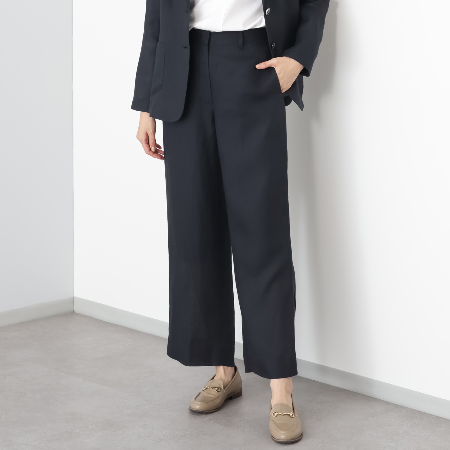 メリオン フランス・ ノルマンディー産 プラチナプレミアムリネン 立体シルエット ワイドパンツ