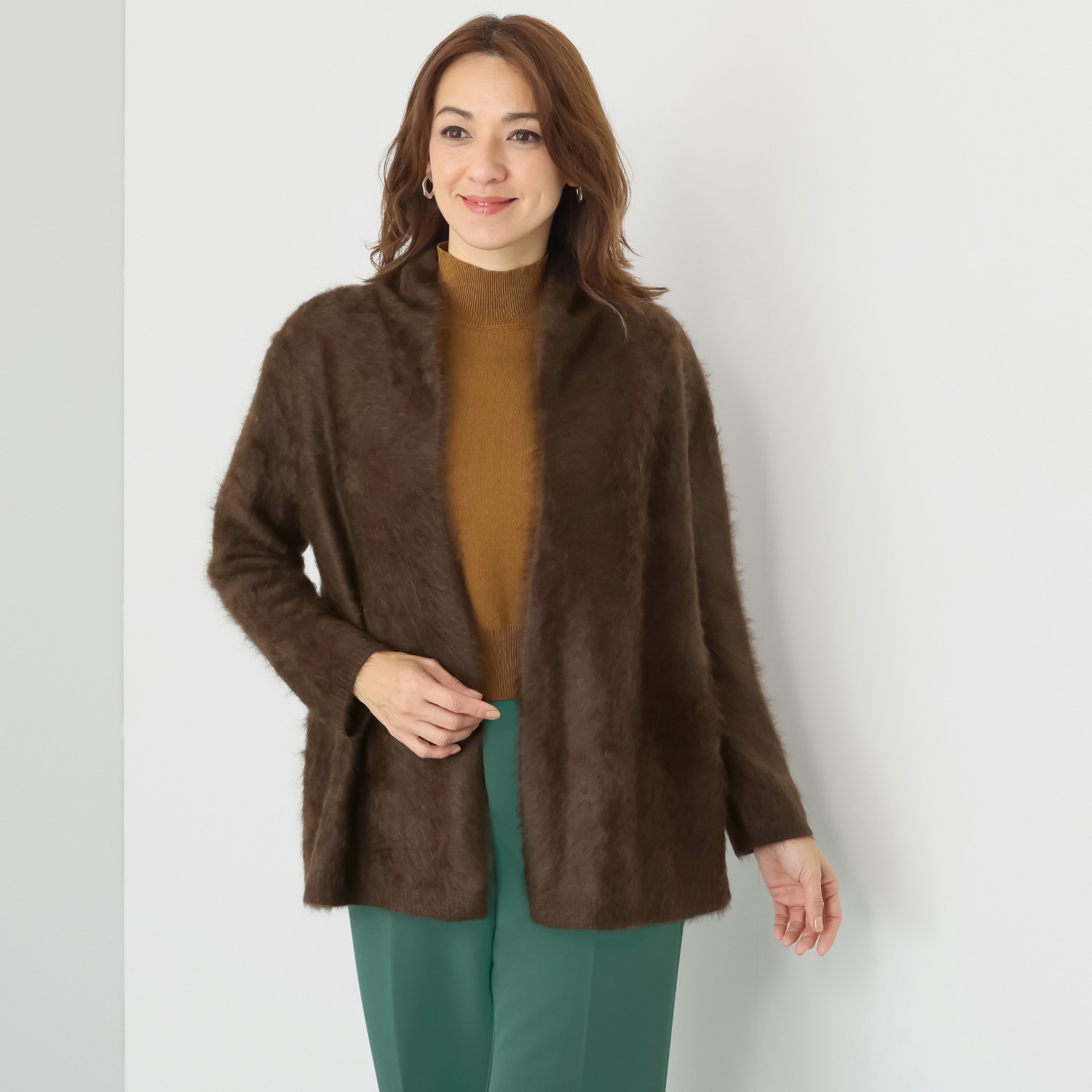 ネイチャーズ 無染色ヤク ファー加工 Ａラインカーディガン