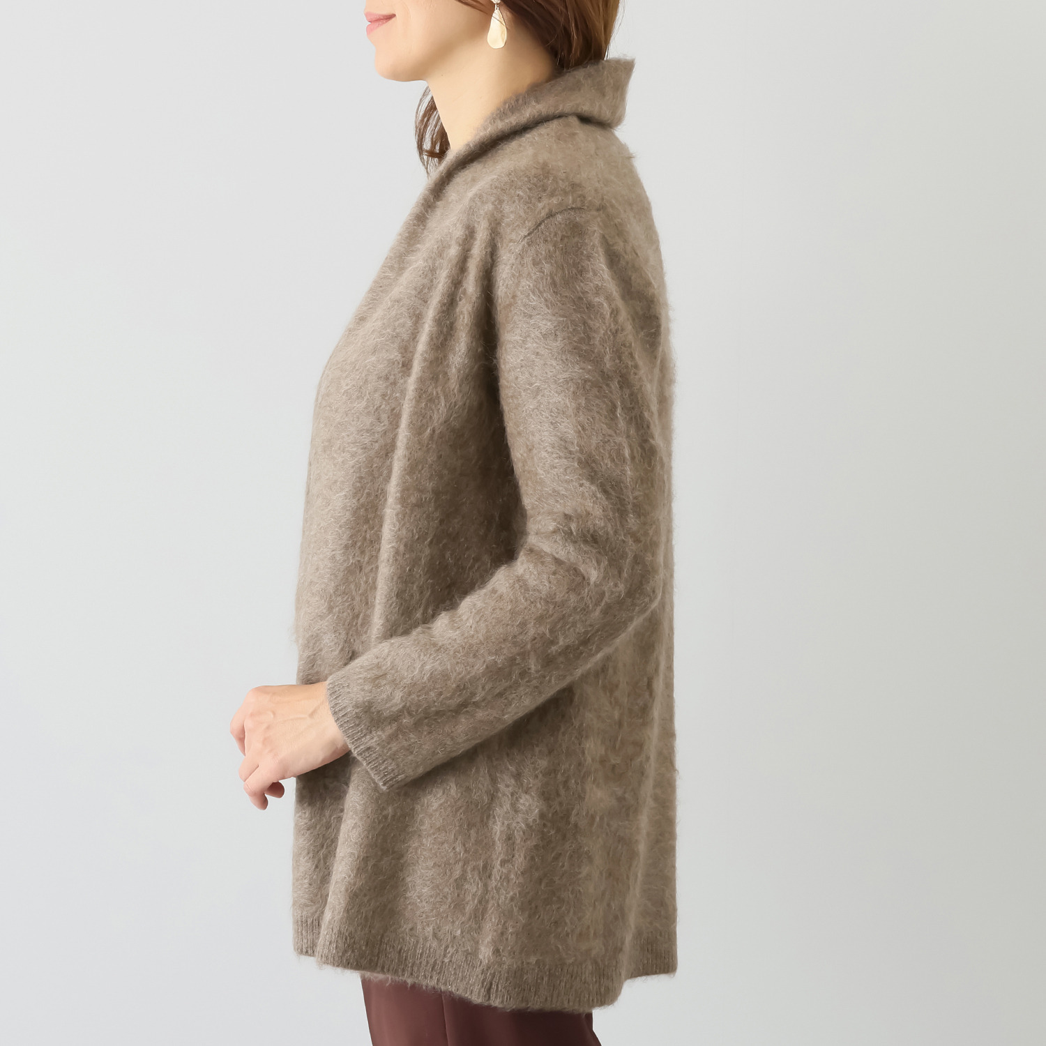 ネイチャーズ 無染色ヤク ファー加工 Ａラインカーディガン