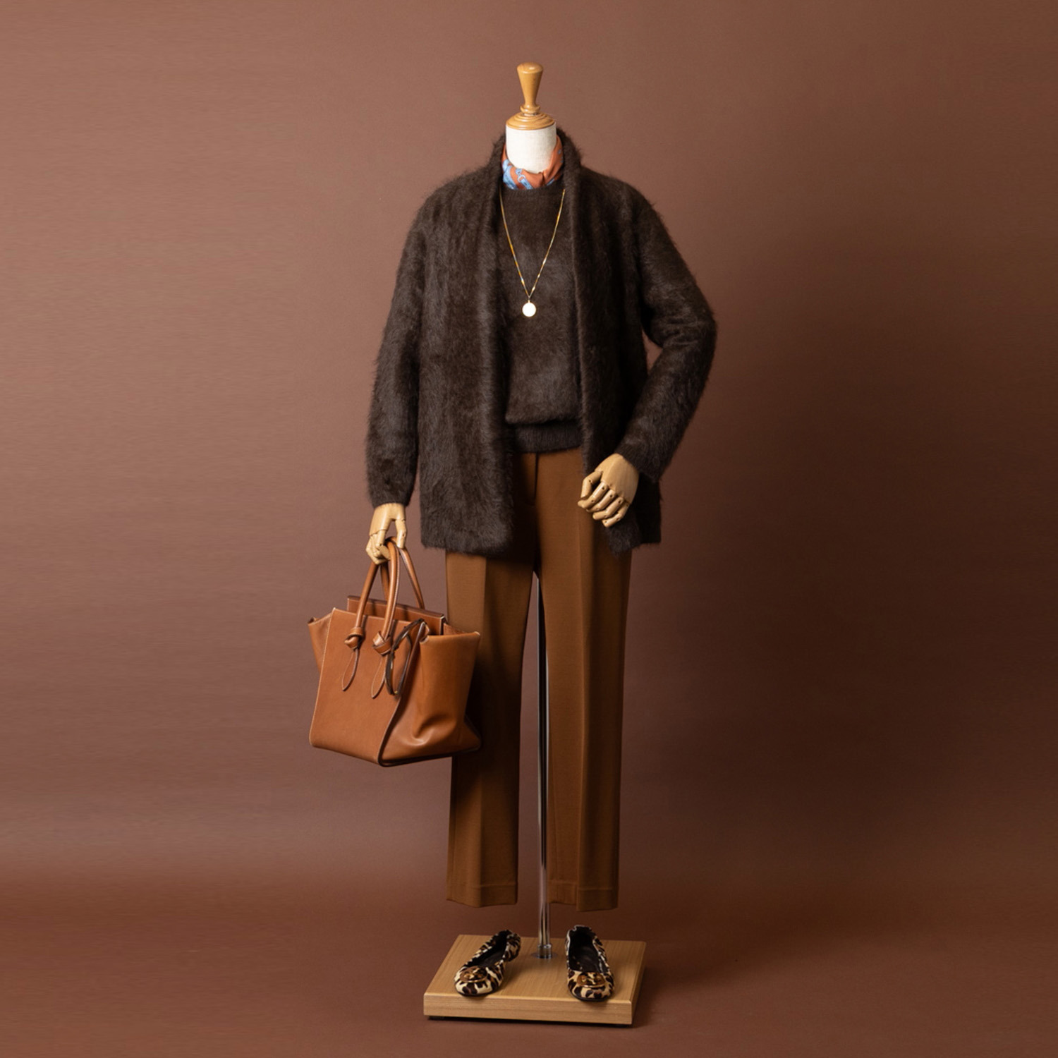 ネイチャーズ 無染色ヤク ファー加工 Ａラインカーディガン