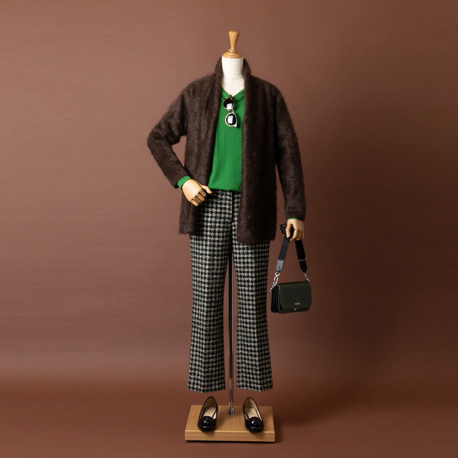 ネイチャーズ 無染色ヤク ファー加工 Ａラインカーディガン