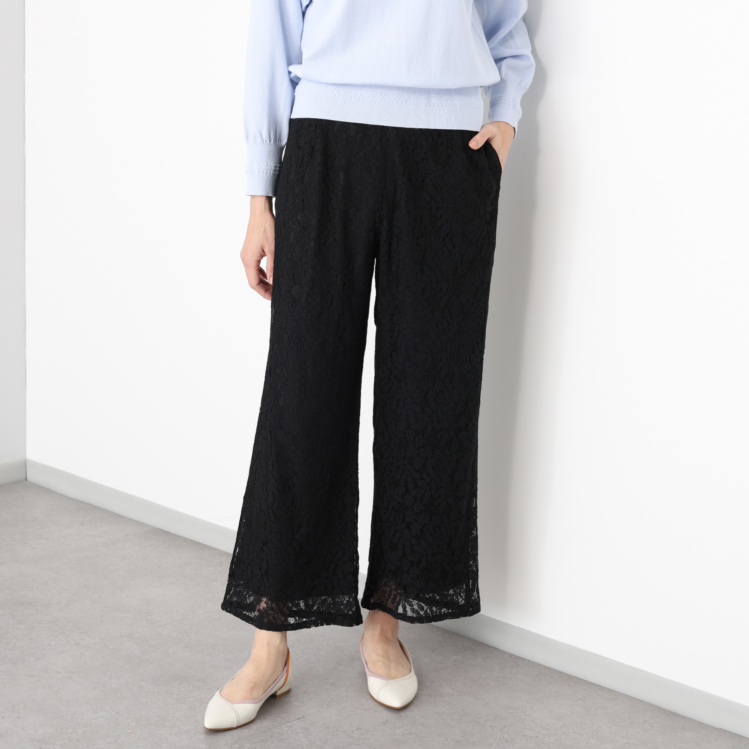 ベラデッソグラツィア ボタニカル柄レース ストレートパンツ