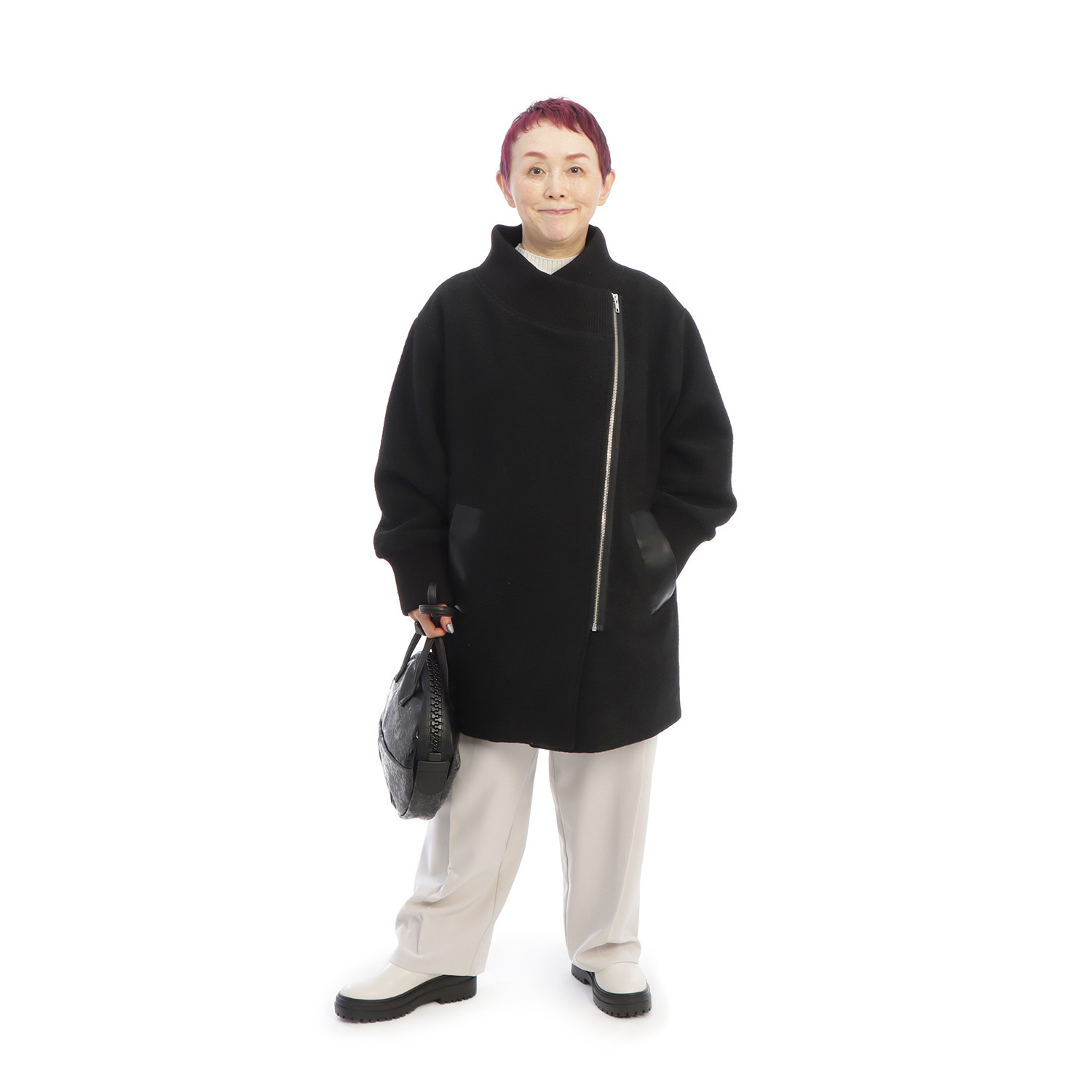 コモエリークローゼット 異素材＆ アシメジップが光るコート