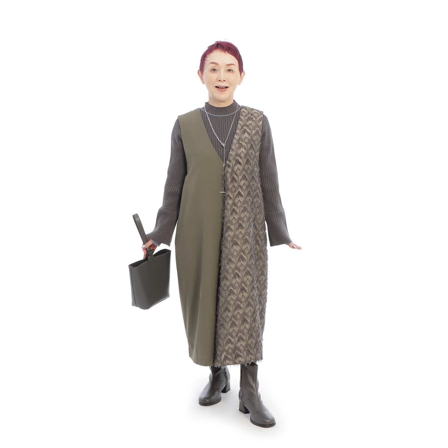 コモエリークローゼット 異素材でメリハリ ジャンパードレス