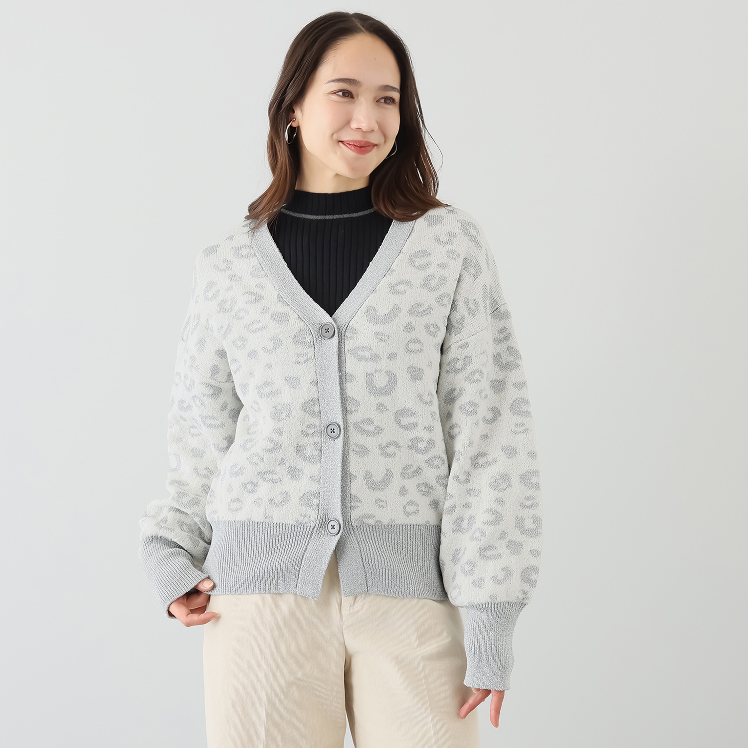 コモエリークローゼット ラメジャガード ニットカーディガン