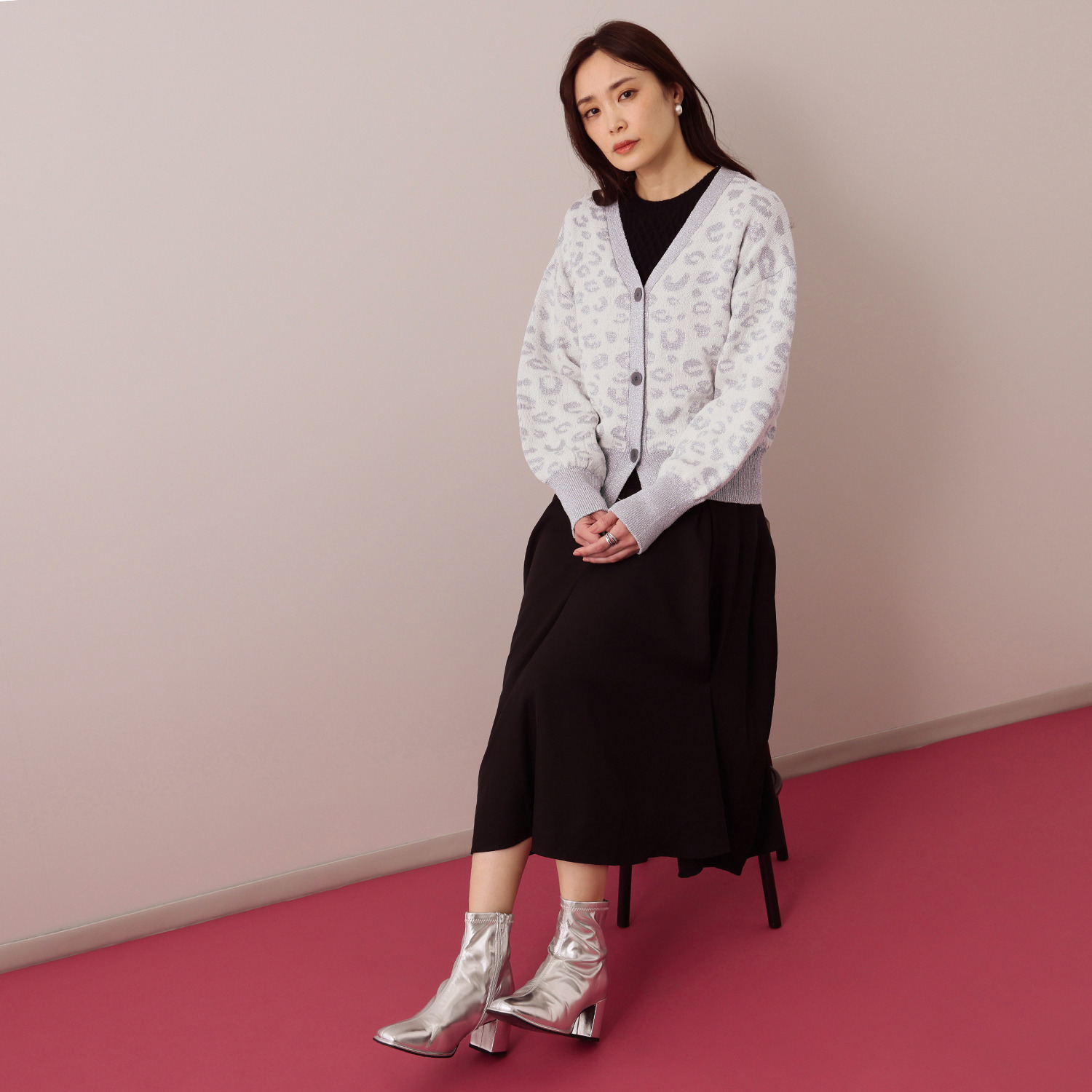 コモエリークローゼット ラメジャガード ニットカーディガン