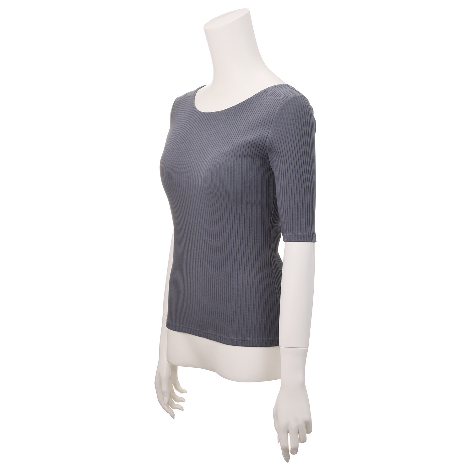 プラスケー コットンブレンド バレリーナネック カップ付 五分袖リブＴシャツ ２枚セット