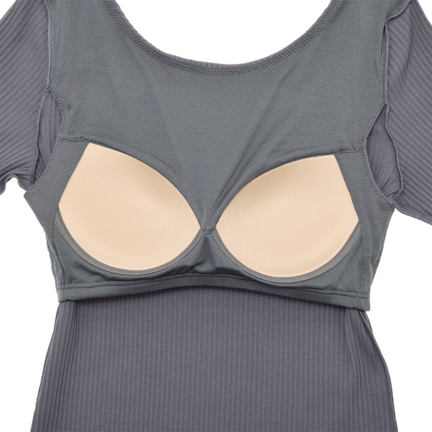 プラスケー コットンブレンド バレリーナネック カップ付 五分袖リブＴシャツ ２枚セット