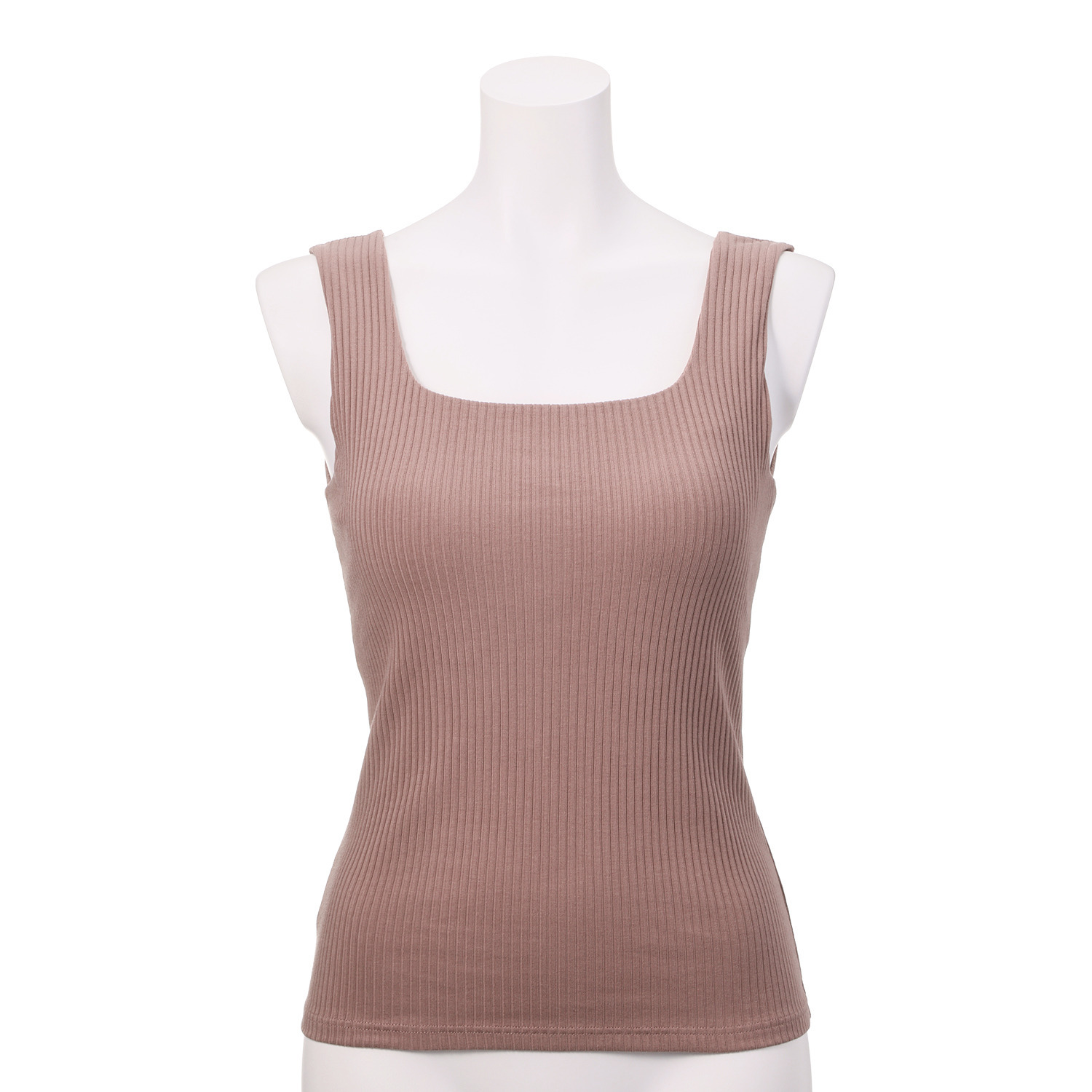 プラスケー コットンブレンド スクエアネック カップ付リブタンクトップ ２枚セット