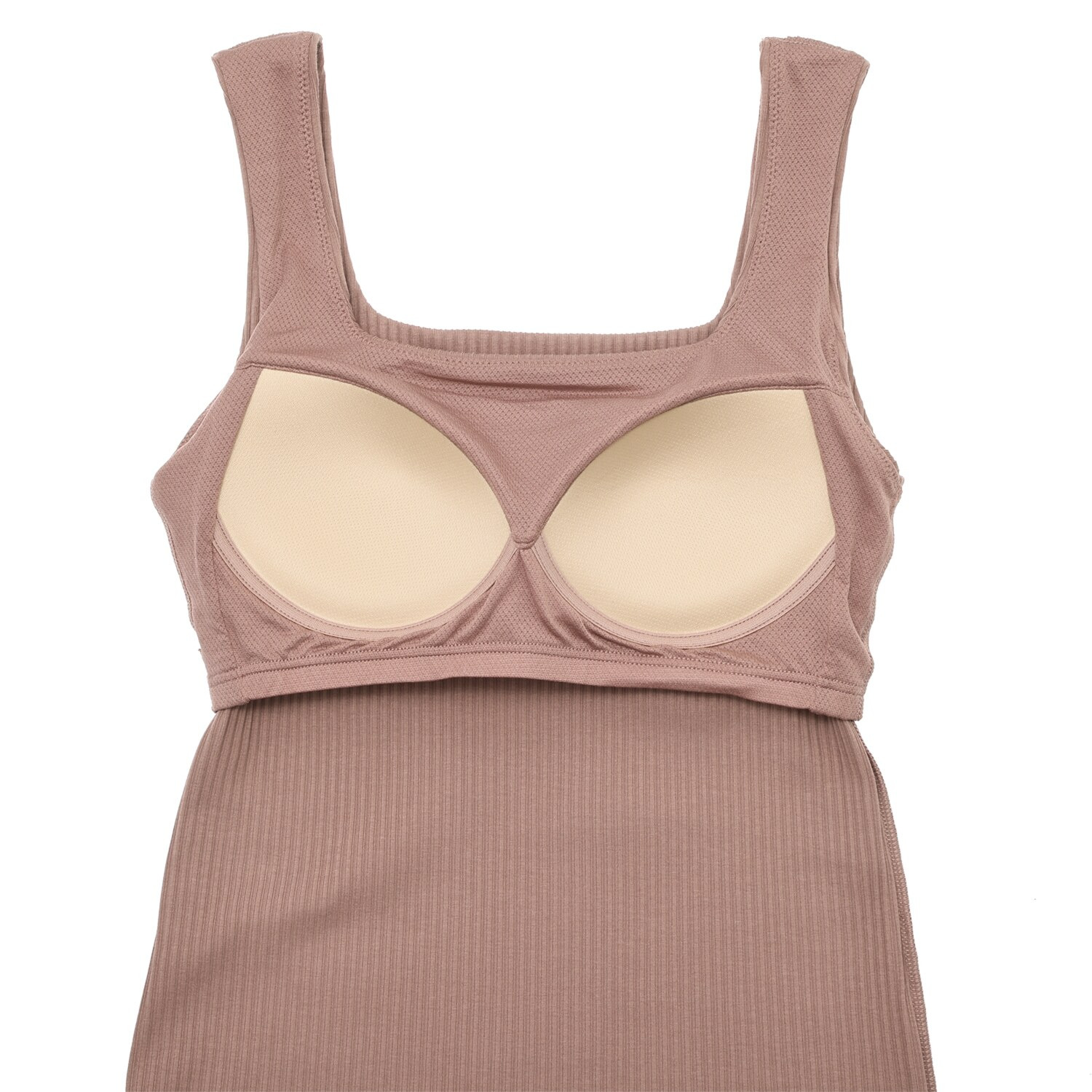 プラスケー コットンブレンド スクエアネック カップ付リブタンクトップ ２枚セット