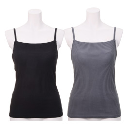 プラスケー コットンブレンド ストレートネック カップ付リブキャミソール ２枚セット