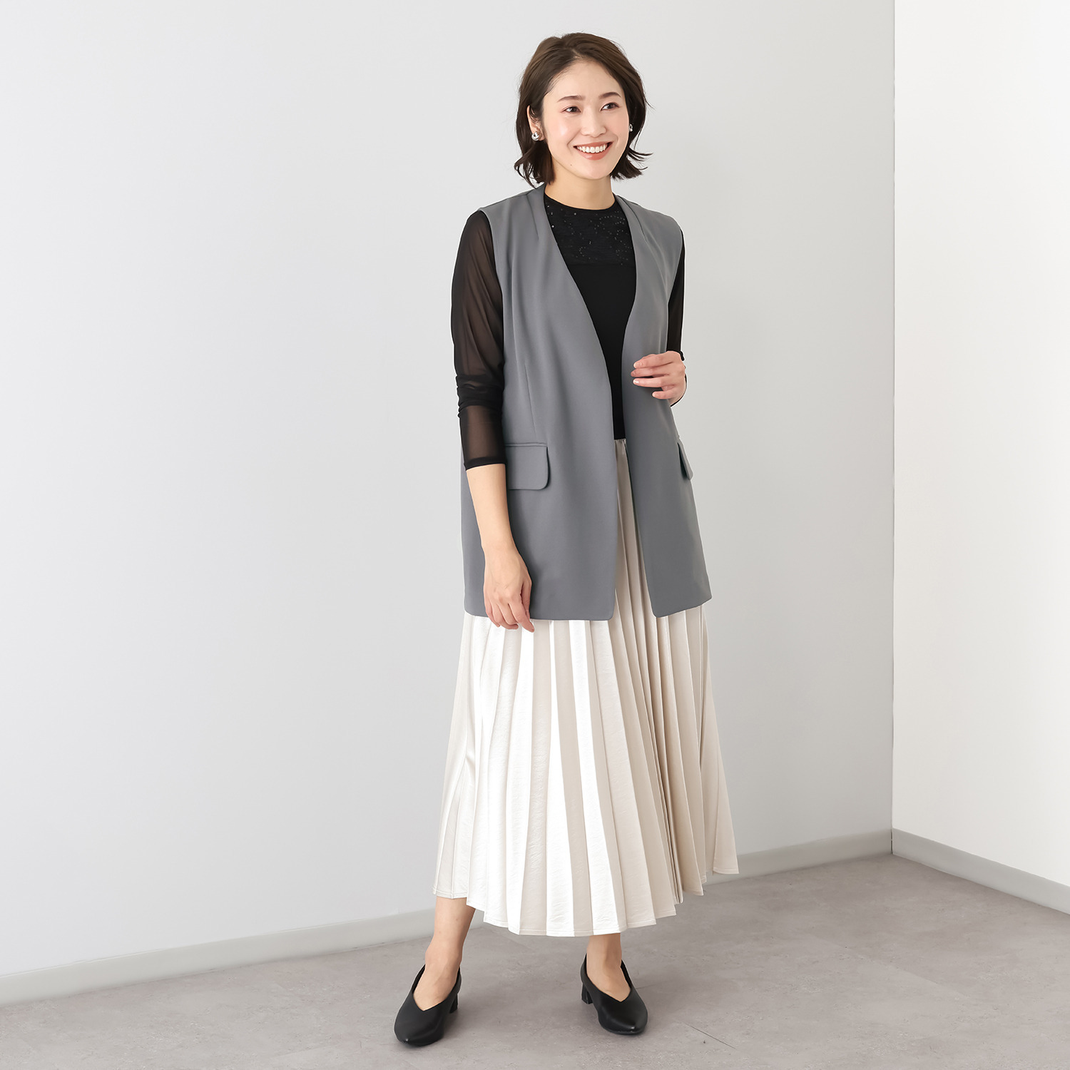 エアリーフェアリー ストレッチカルゼ 着回しスタイルアップジレ