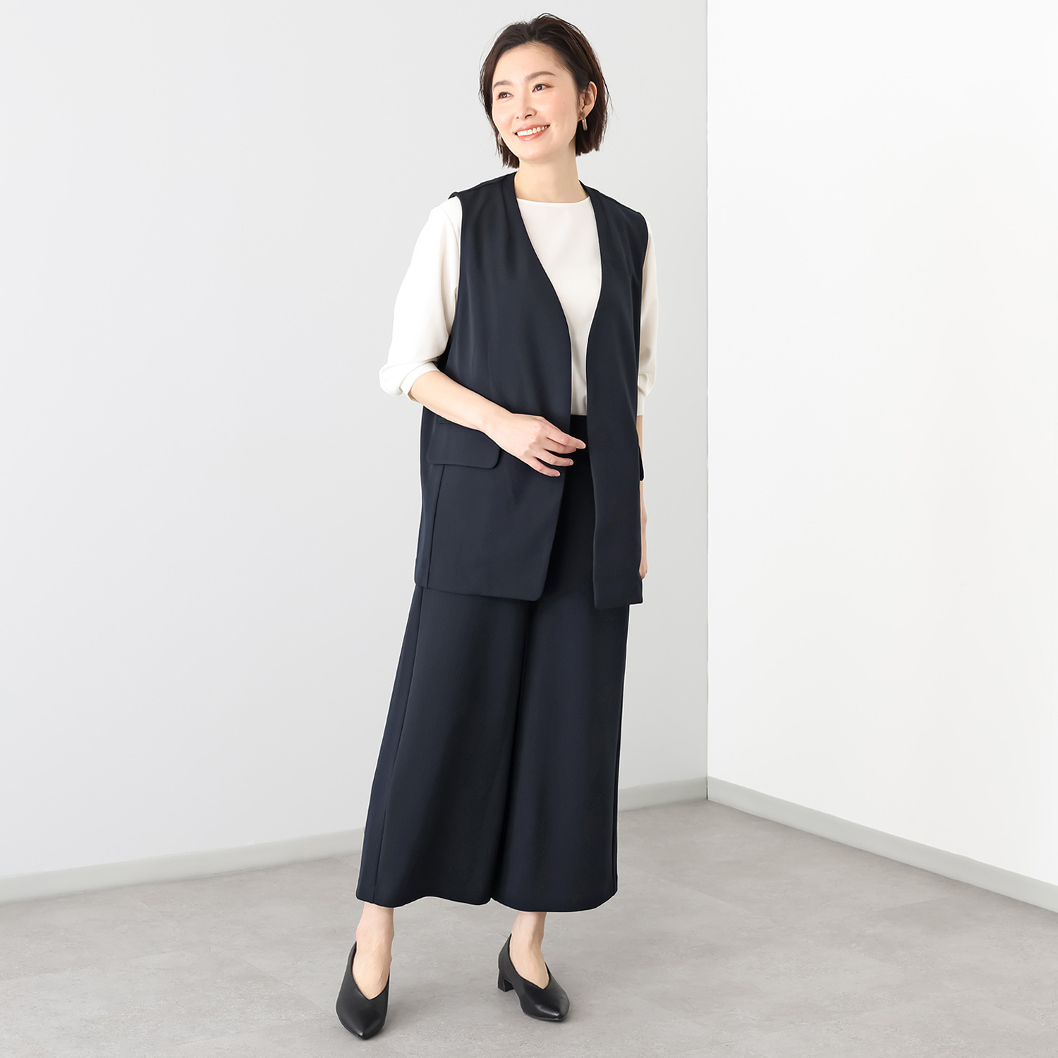 エアリーフェアリー ストレッチカルゼ 着回しスタイルアップジレ