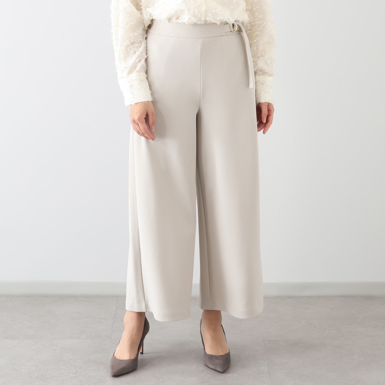 エアリーフェアリー ストレッチカルゼ 飾りベルトワイドパンツ