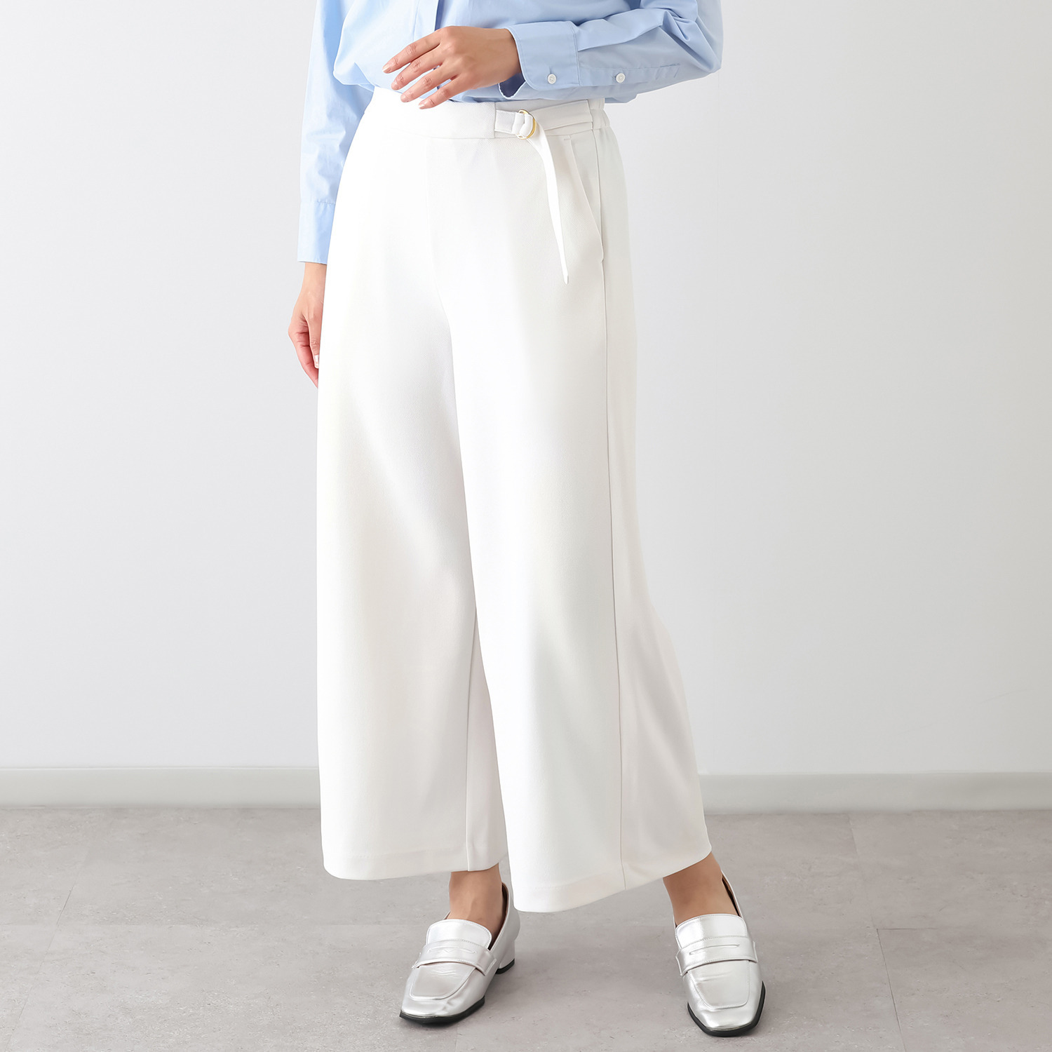 エアリーフェアリー ストレッチカルゼ 飾りベルトワイドパンツ