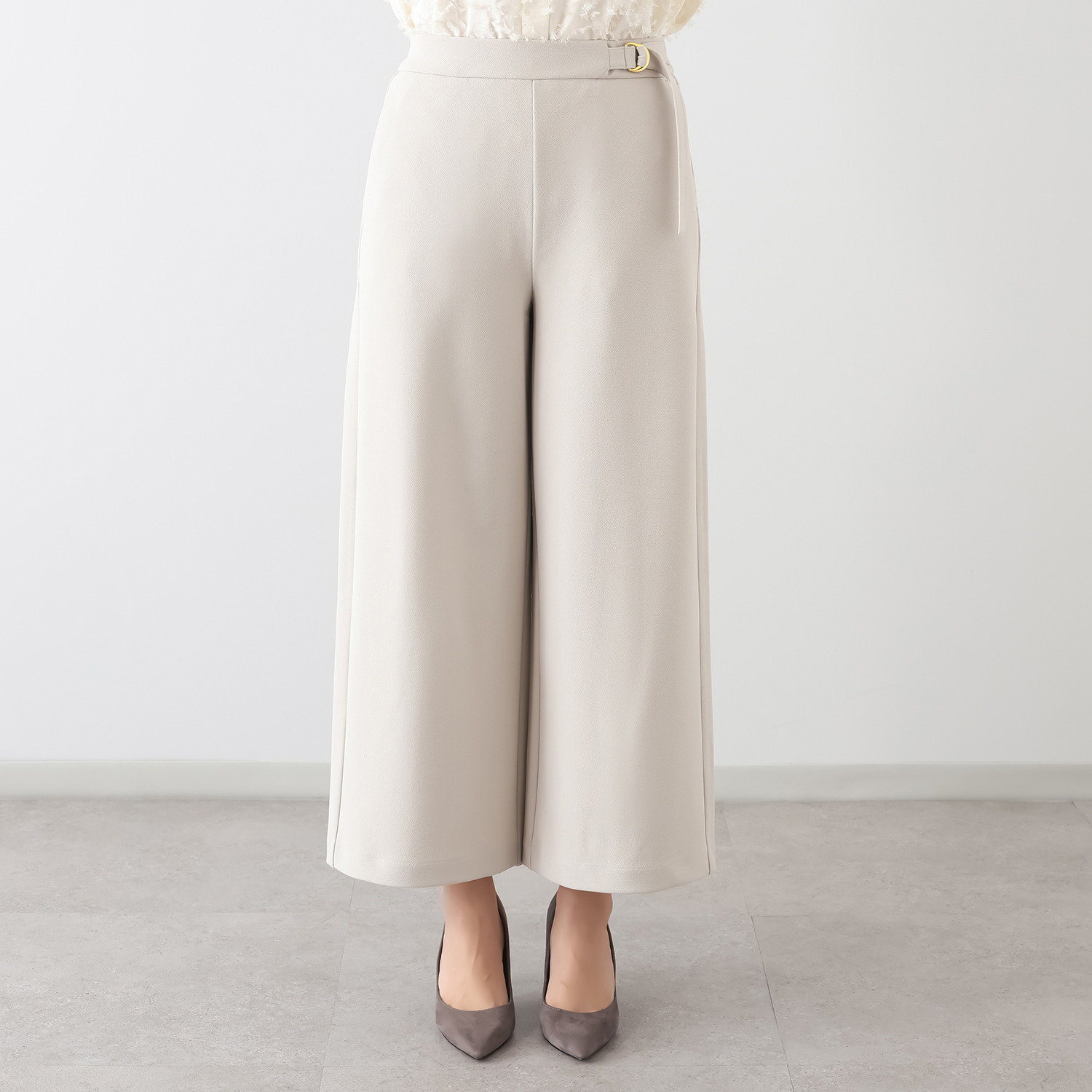 エアリーフェアリー ストレッチカルゼ 飾りベルトワイドパンツ