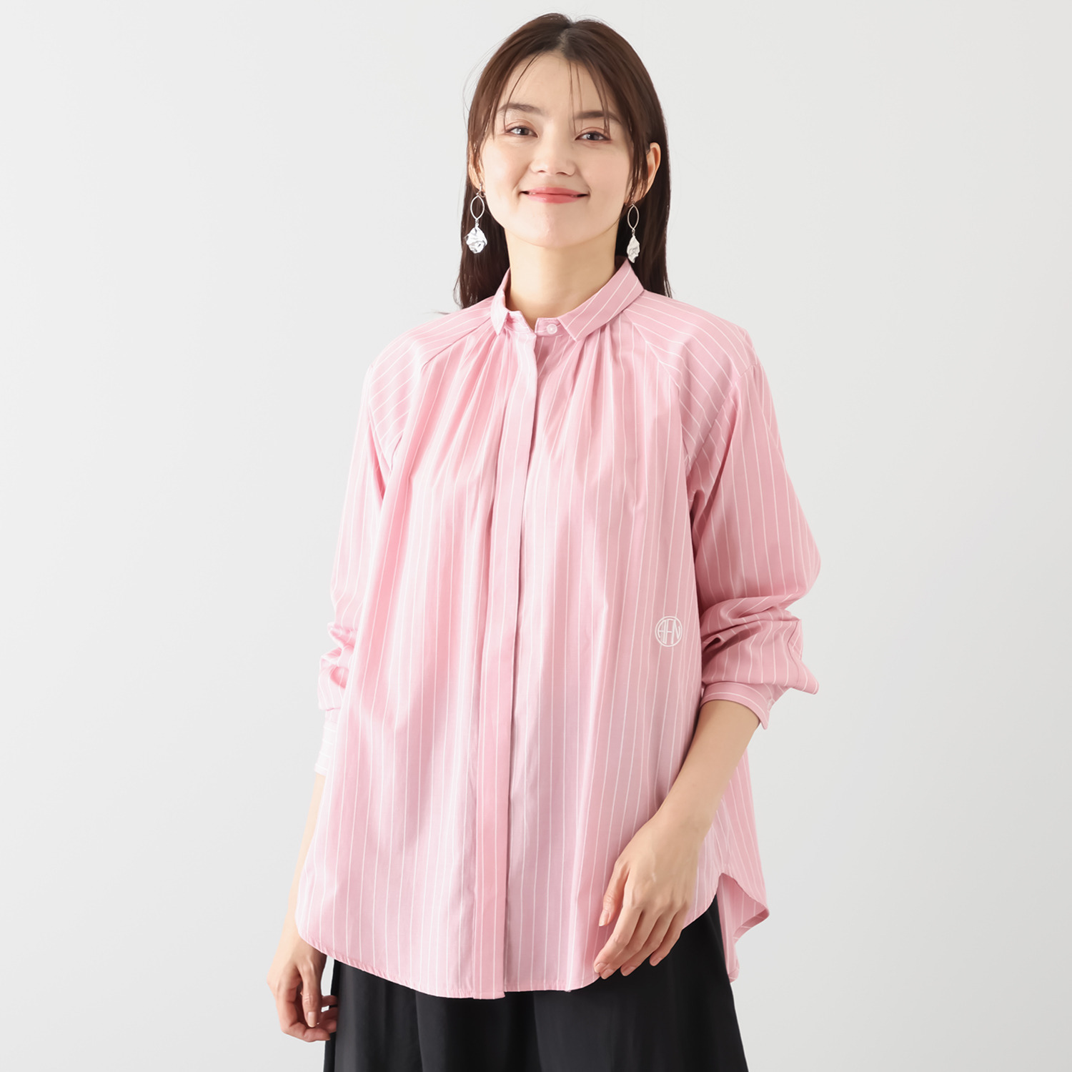 エアリーフェアリー ミニ襟 タックデザイン ストライプシャツ