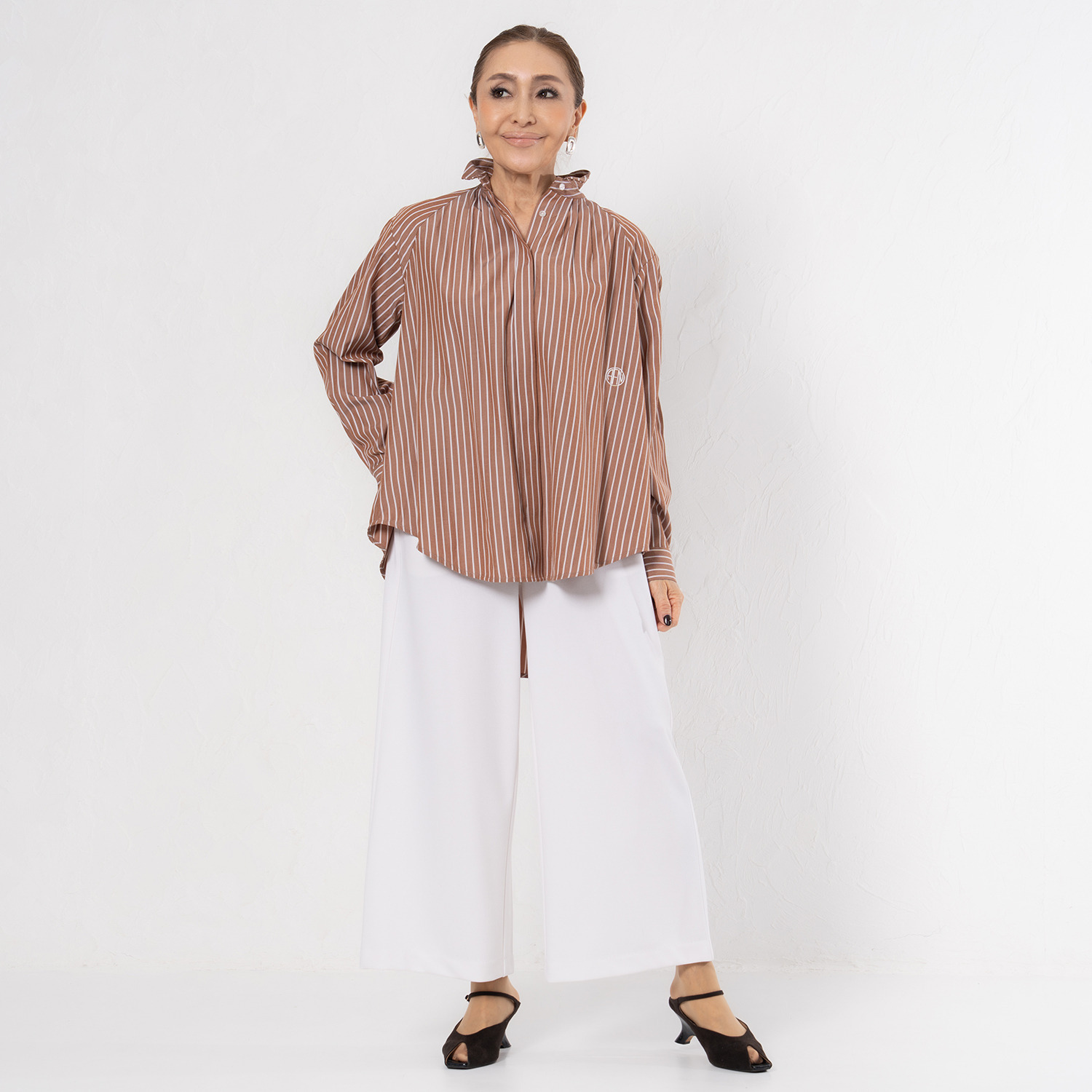 エアリーフェアリー ミニ襟 タックデザイン ストライプシャツ