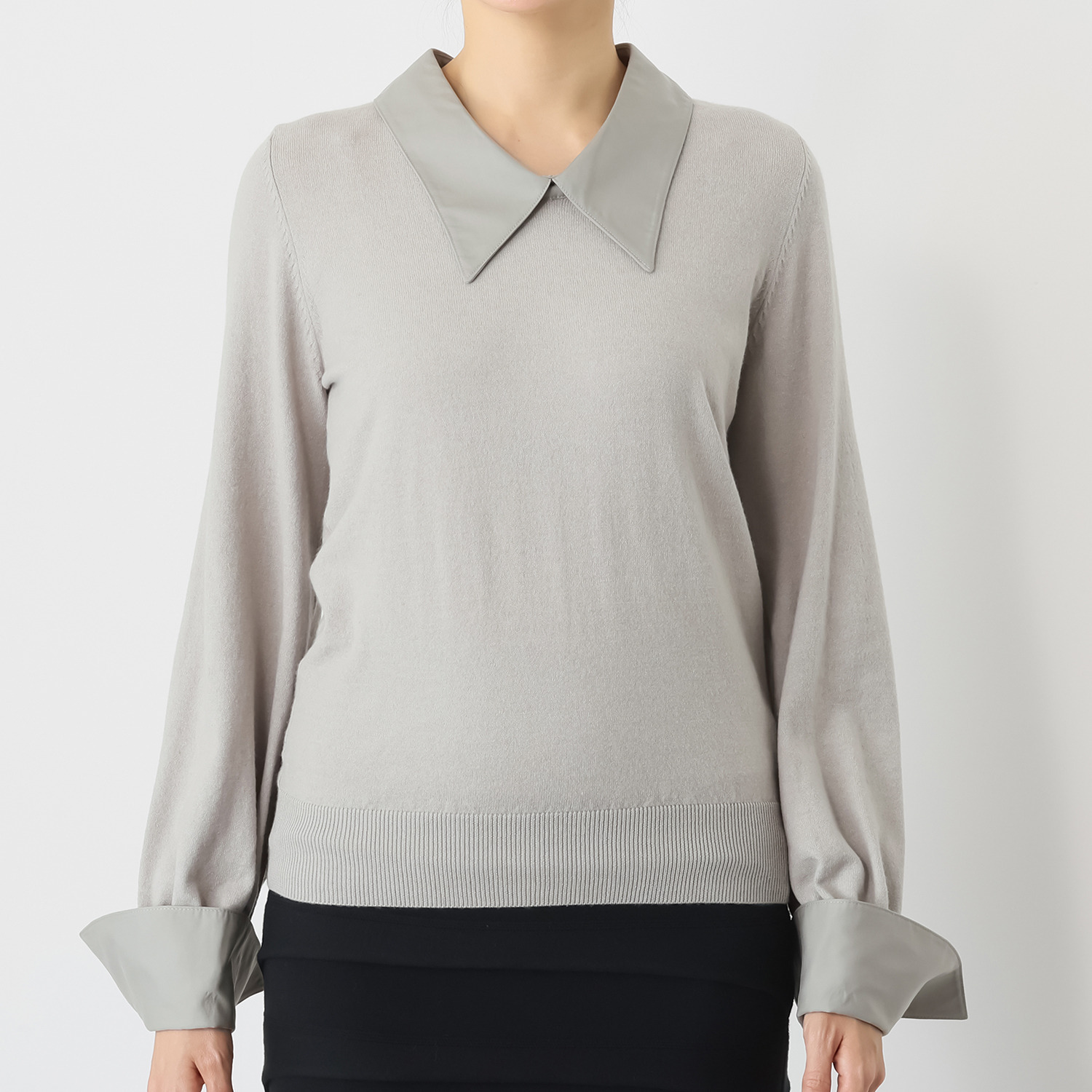 マダムヒロコ シャツカラー＆カフス付 ニットプルオーバー