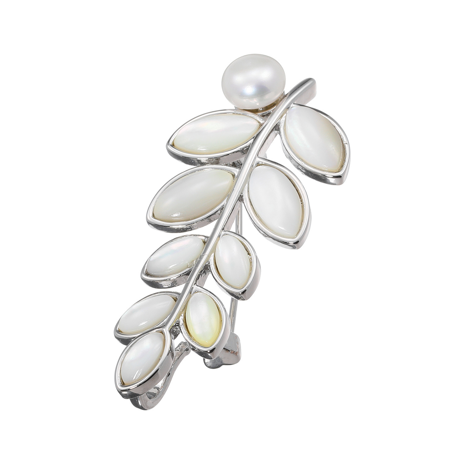 グランシフォレ 淡水パール＆ シェル リーフモティーフ ブローチ