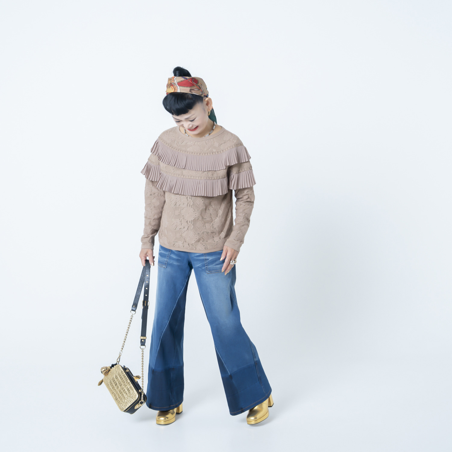 キョウコ　ヒガ シフォンプリーツ 刺しゅうチュール プルオーバー