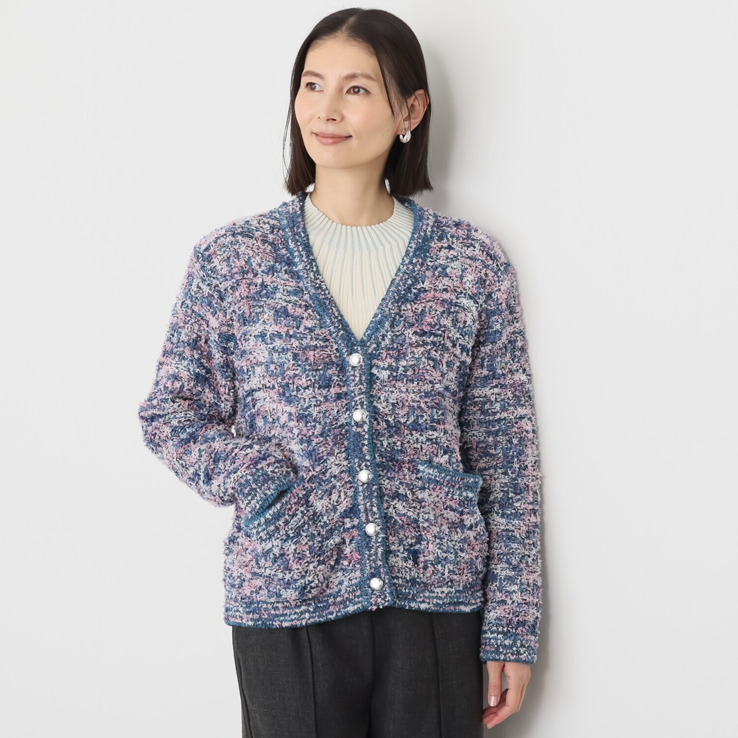 ミューリエ ジャケット見えで リッチ映え 大人のツイード ニットカーディガン