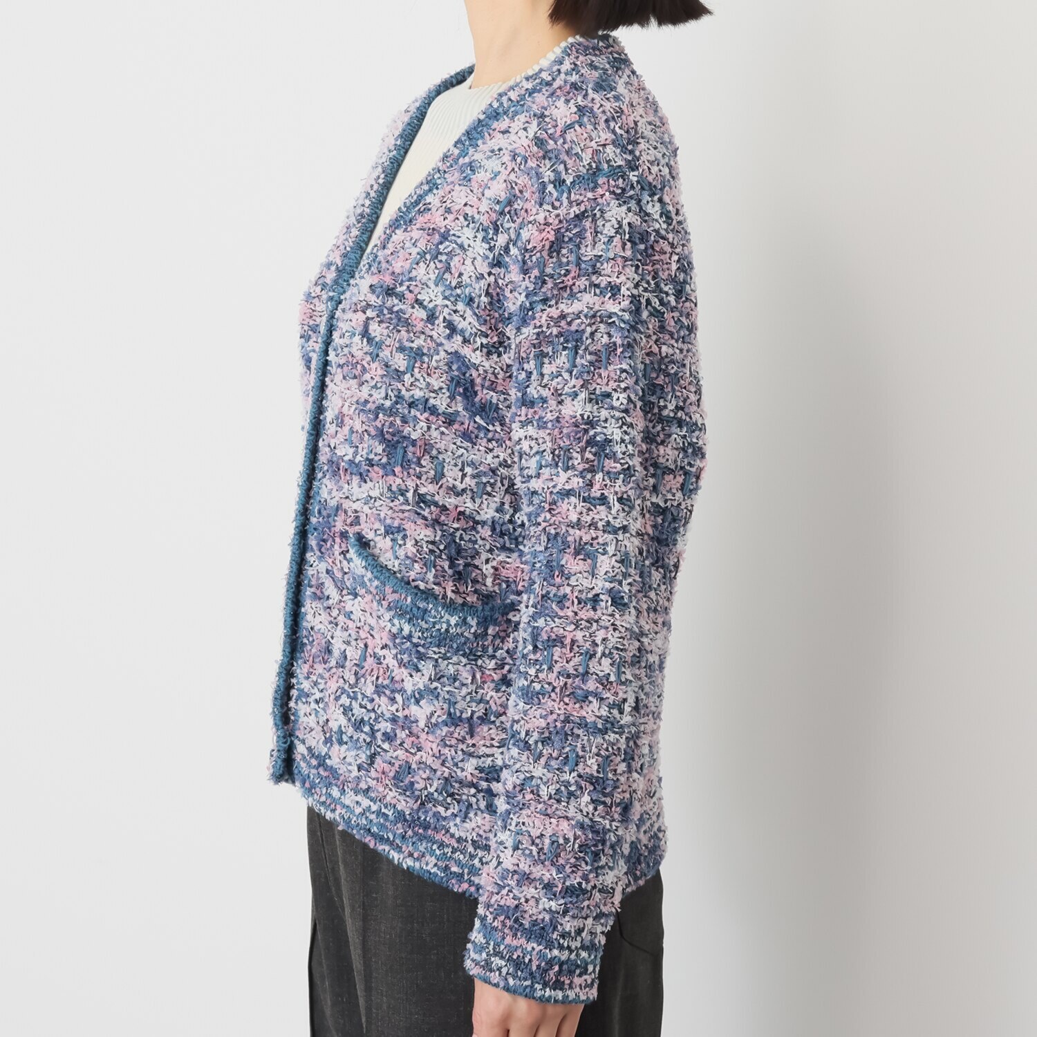 ミューリエ ジャケット見えで リッチ映え 大人のツイード ニットカーディガン