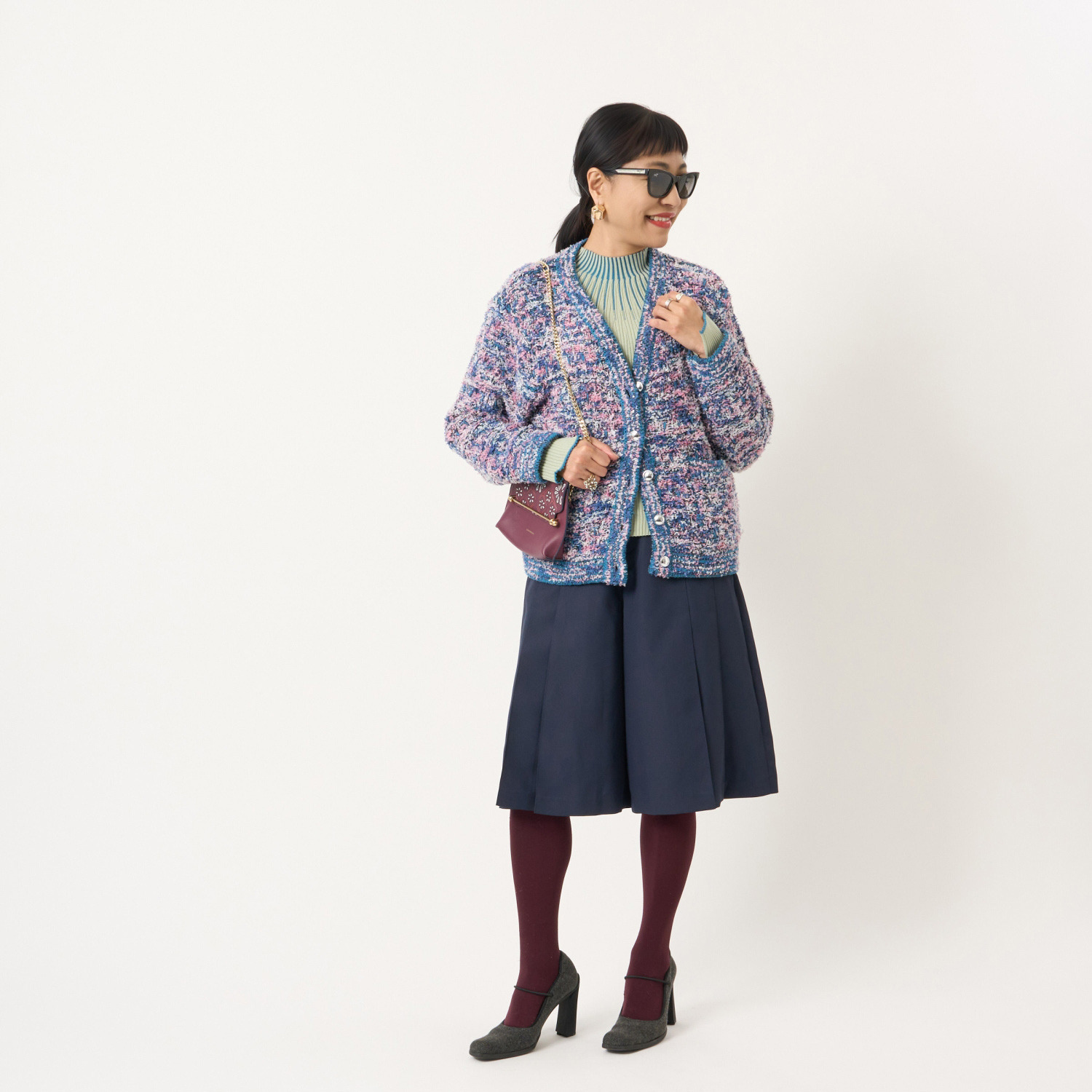 ミューリエ ジャケット見えで リッチ映え 大人のツイード ニットカーディガン