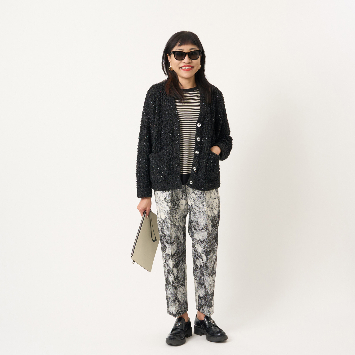 ミューリエ ジャケット見えで リッチ映え 大人のツイード ニットカーディガン