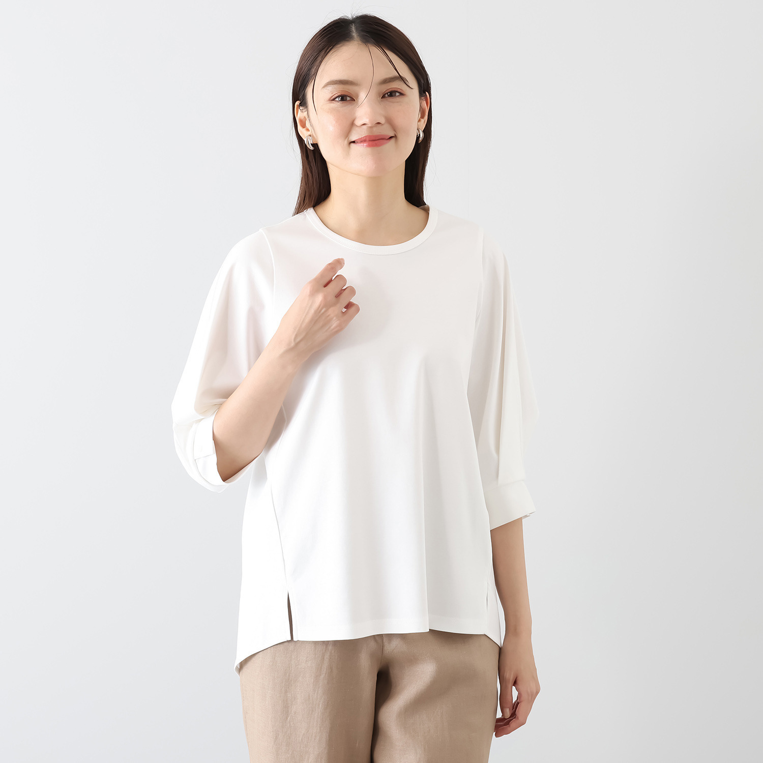 メリオン スーピマコットン１００％ なめらかで至福の着心地 袖タックデザイン チュニックプルオーバー