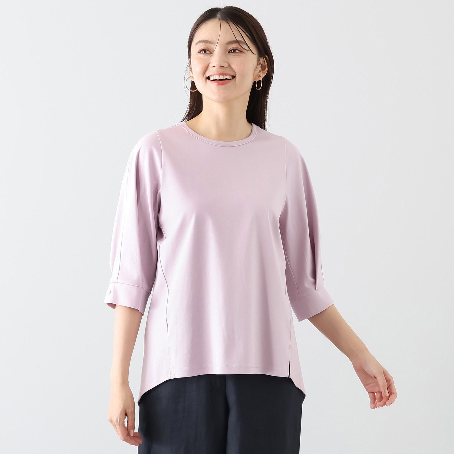 メリオン スーピマコットン１００％ なめらかで至福の着心地 袖タックデザイン チュニックプルオーバー