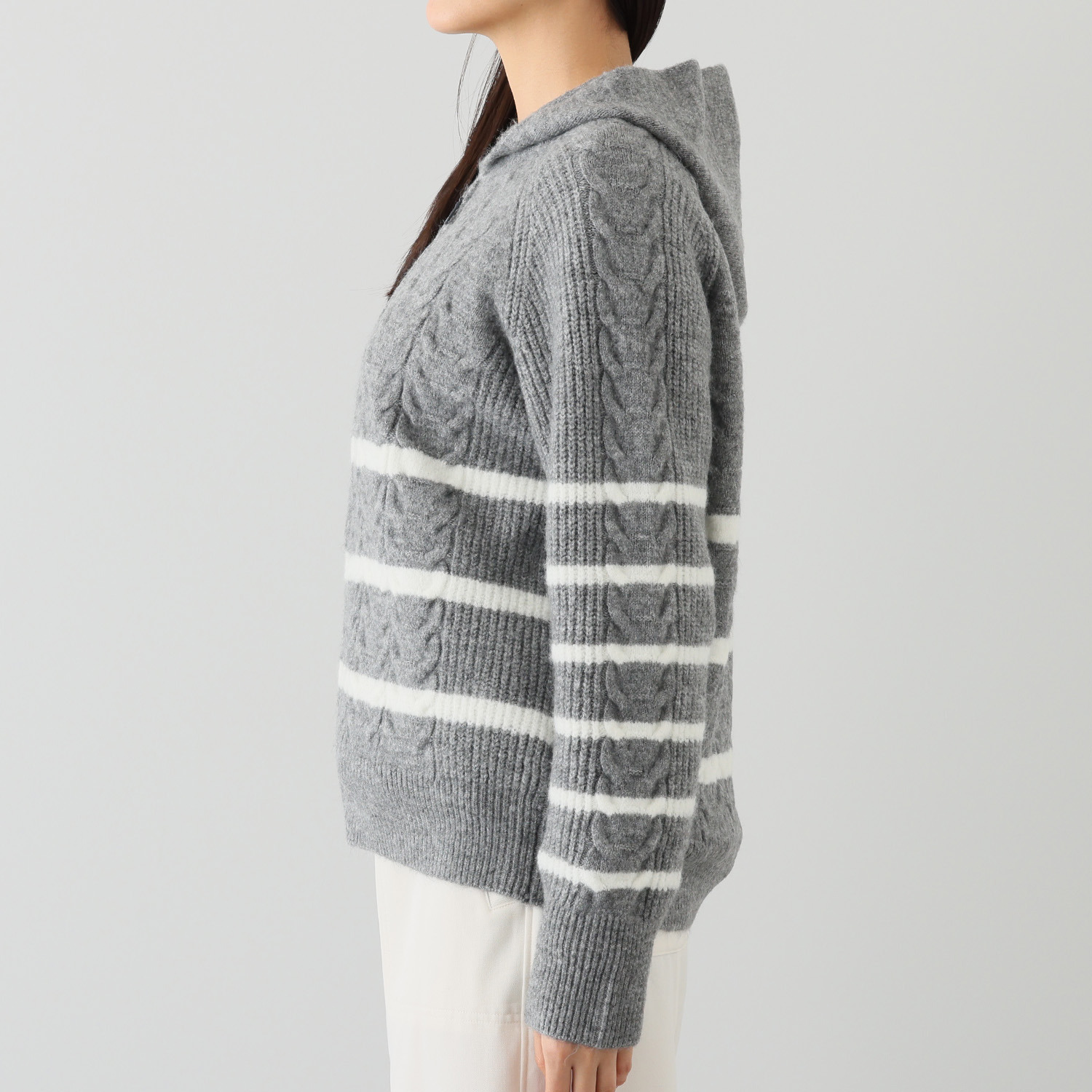 エムズ　スタイル ケーブル編アクセント ジップアップデザイン ニットパーカーブルゾン