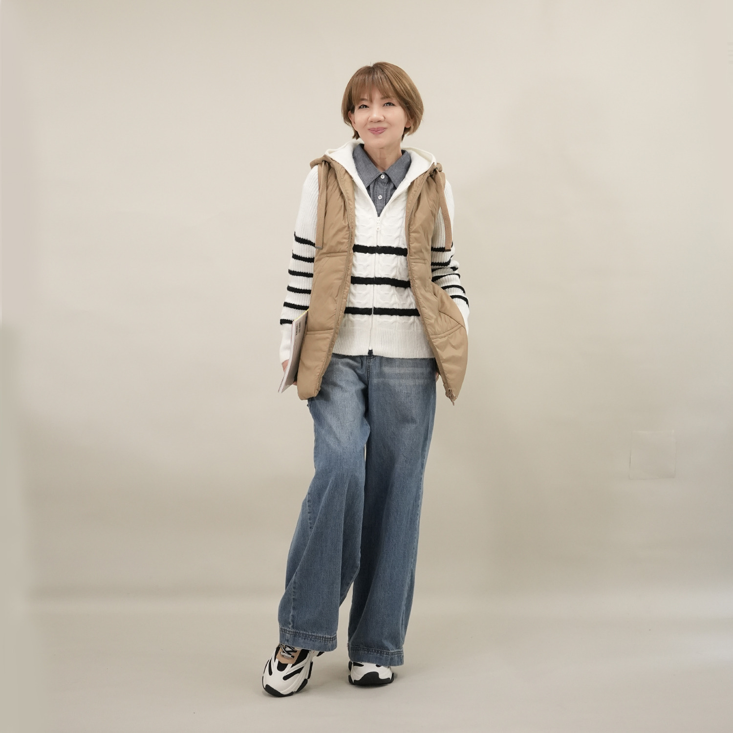 エムズ　スタイル ケーブル編アクセント ジップアップデザイン ニットパーカーブルゾン