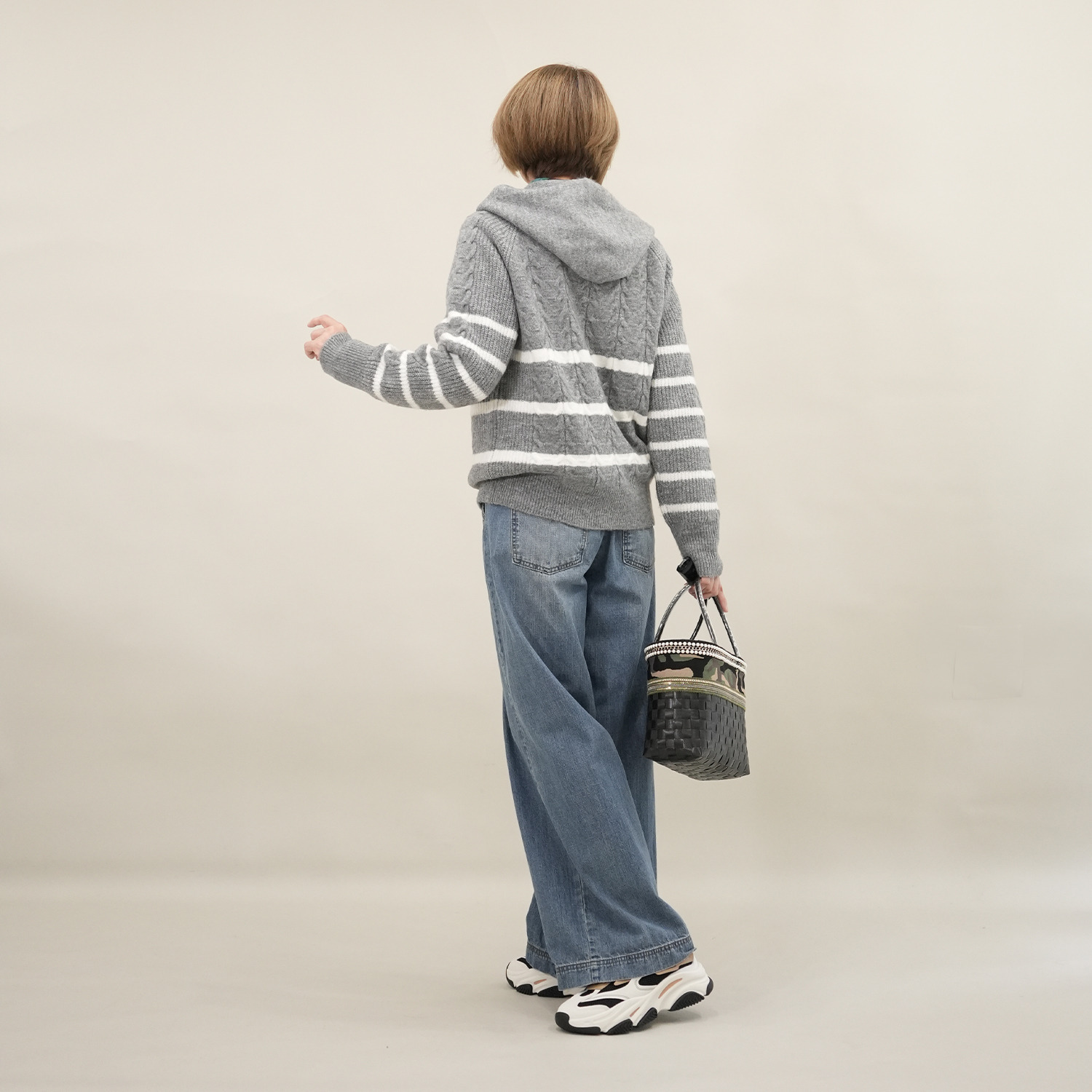 エムズ　スタイル ケーブル編アクセント ジップアップデザイン ニットパーカーブルゾン