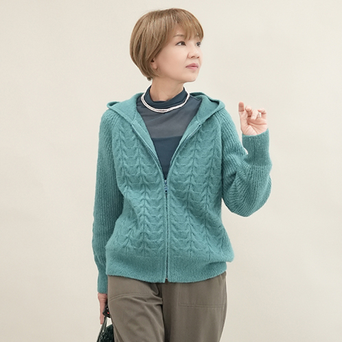 エムズ　スタイル ケーブル編アクセント ジップアップデザイン ニットパーカーブルゾン