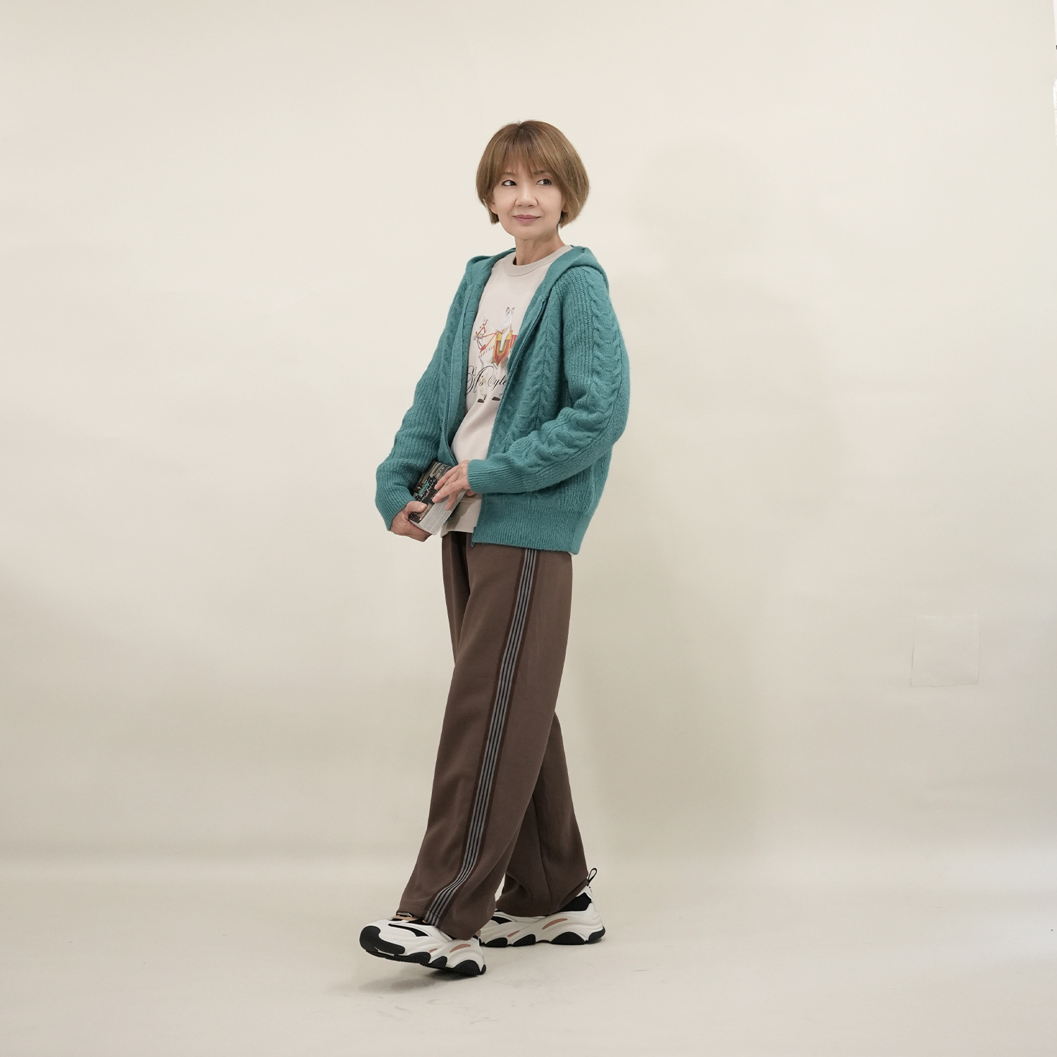 エムズ　スタイル ケーブル編アクセント ジップアップデザイン ニットパーカーブルゾン