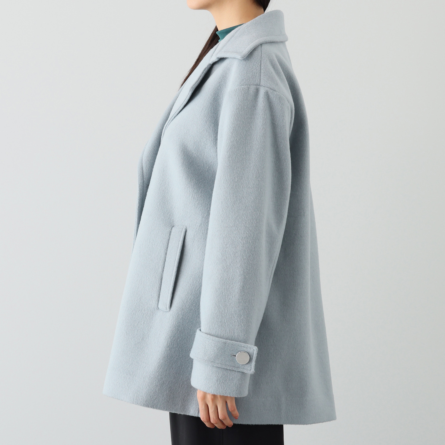 エムズ　スタイル ソフトビーバー調 ジャージー バックタックアクセント Ａラインシルエット ピーコート