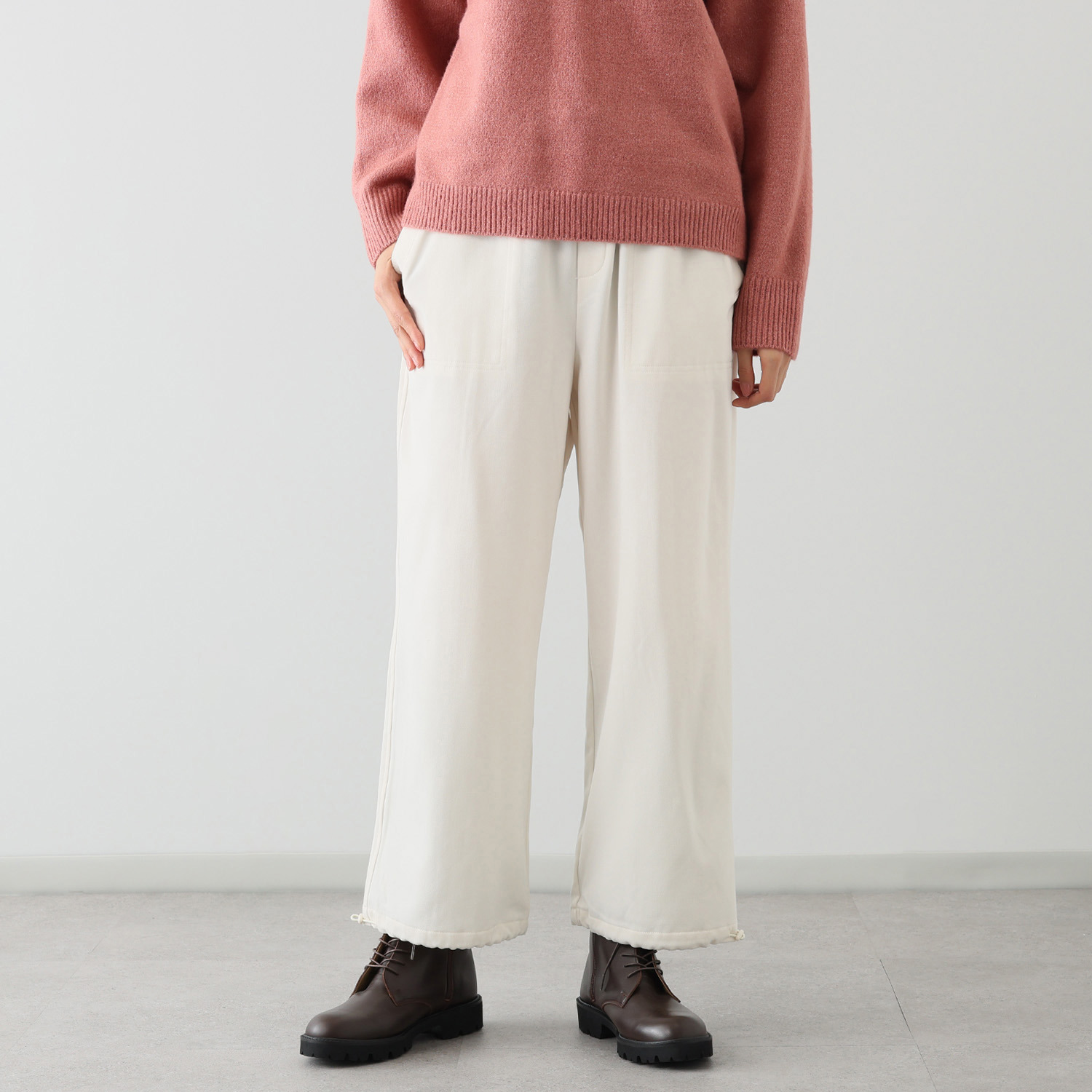 エムズ　スタイル 裏起毛ツイル バックシームアクセント 裾ドロストデザイン ベイカーセミワイドパンツ ＜股下６２ｃｍ＞