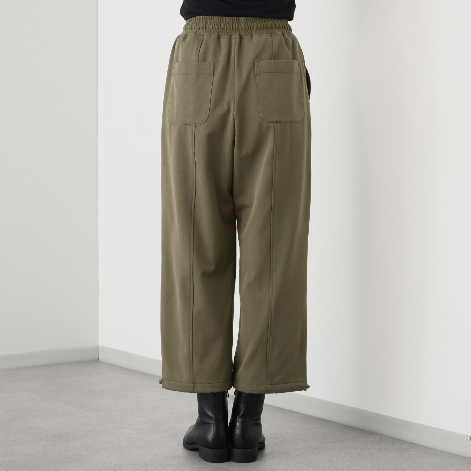 エムズ　スタイル 裏起毛ツイル バックシームアクセント 裾ドロストデザイン ベイカーセミワイドパンツ ＜股下６２ｃｍ＞