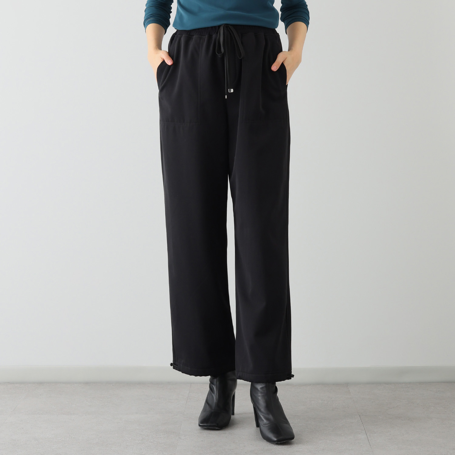 エムズ　スタイル 裏起毛ツイル バックシームアクセント 裾ドロストデザイン ベイカーセミワイドパンツ ＜股下７０ｃｍ＞