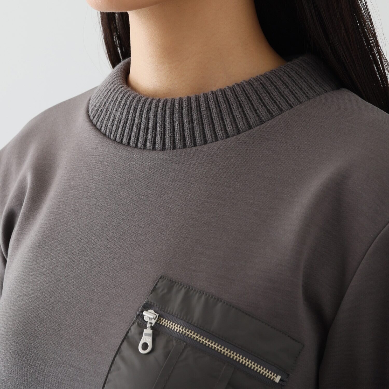 エムズ　スタイル 裏起毛ソフトジャージー 編立リブアクセント ミリタリーポケット付 ボクシーワンピース