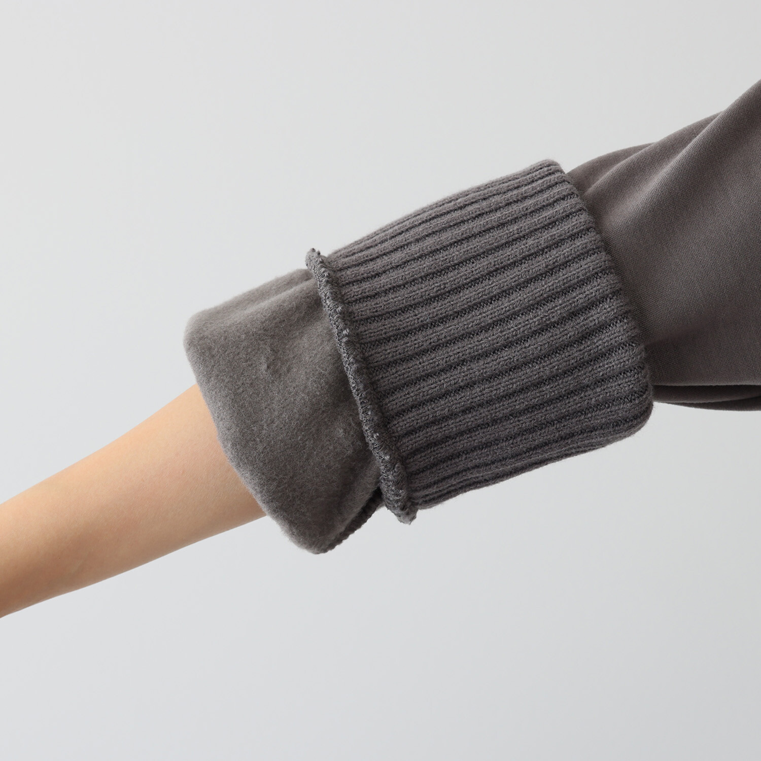 エムズ　スタイル 裏起毛ソフトジャージー 編立リブアクセント ミリタリーポケット付 ボクシーワンピース