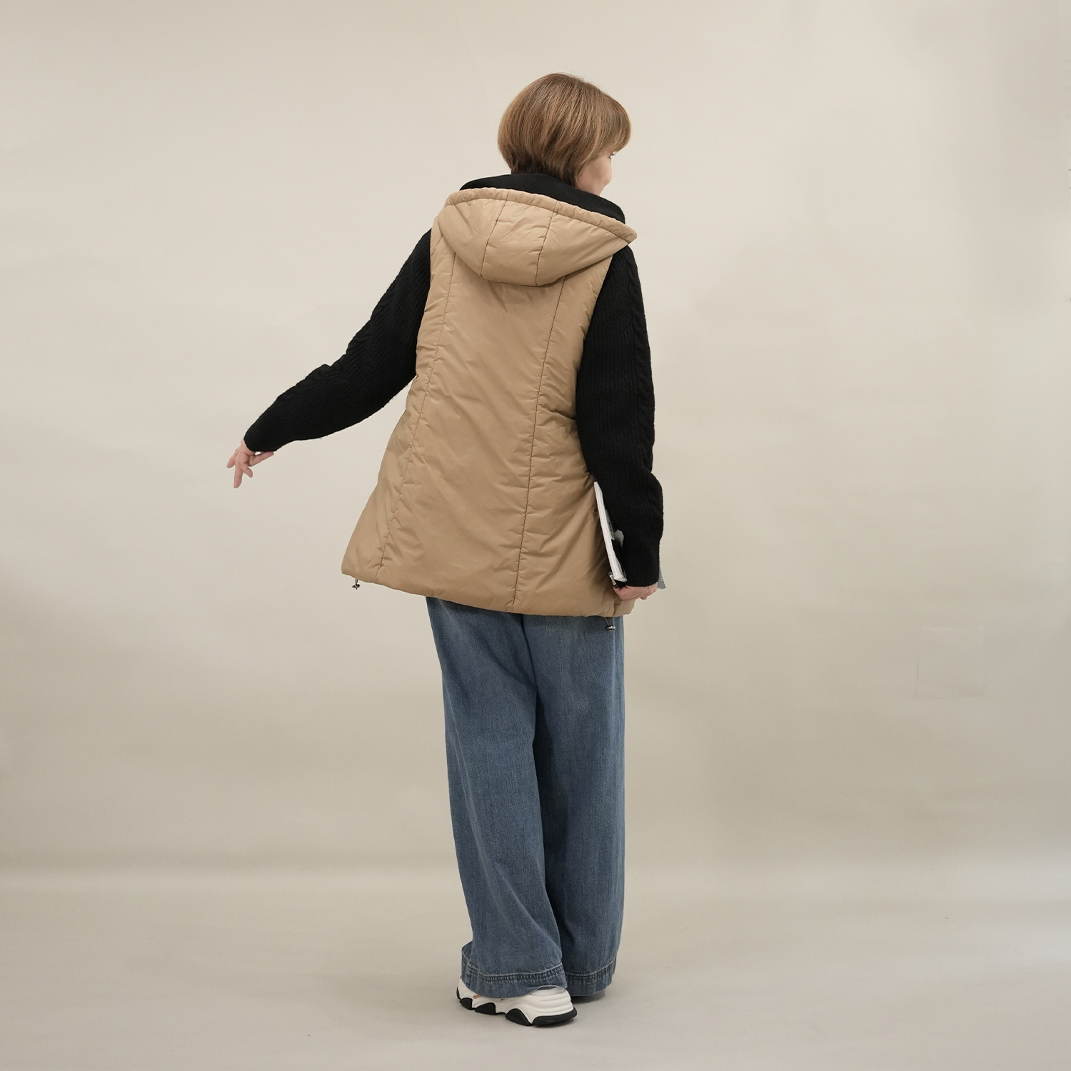 エムズ　スタイル シルキーナイロンタフタ すっきり見せる 中綿ロングベスト