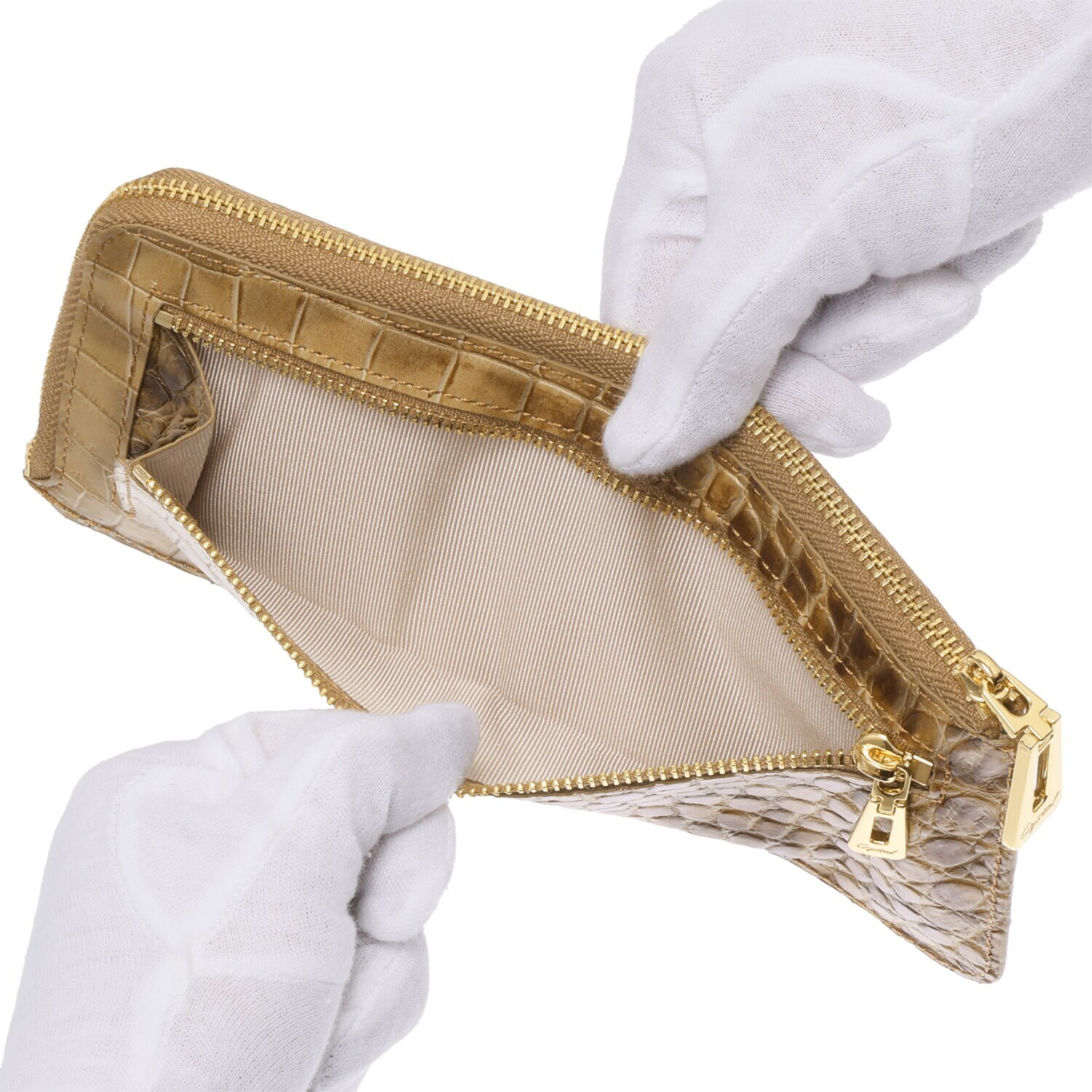 レザージュエルズ ギャレリア　ココリュクス トスカーナ社製 牛革クロコダイル型押し レオパードプリント Ｌ字型スマートウォレット