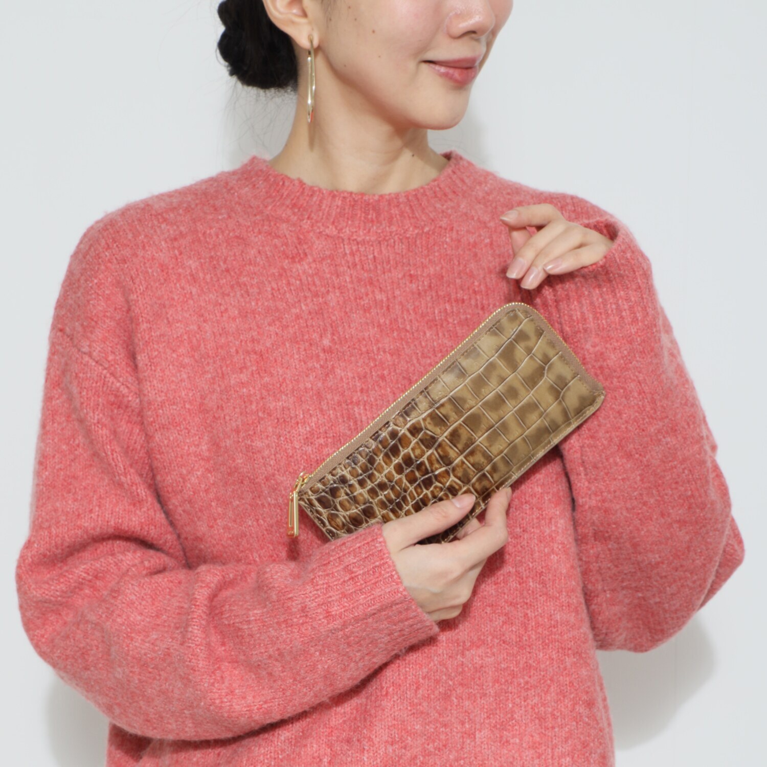 レザージュエルズ ギャレリア　ココリュクス トスカーナ社製 牛革クロコダイル型押し レオパードプリント Ｌ字型スマートウォレット