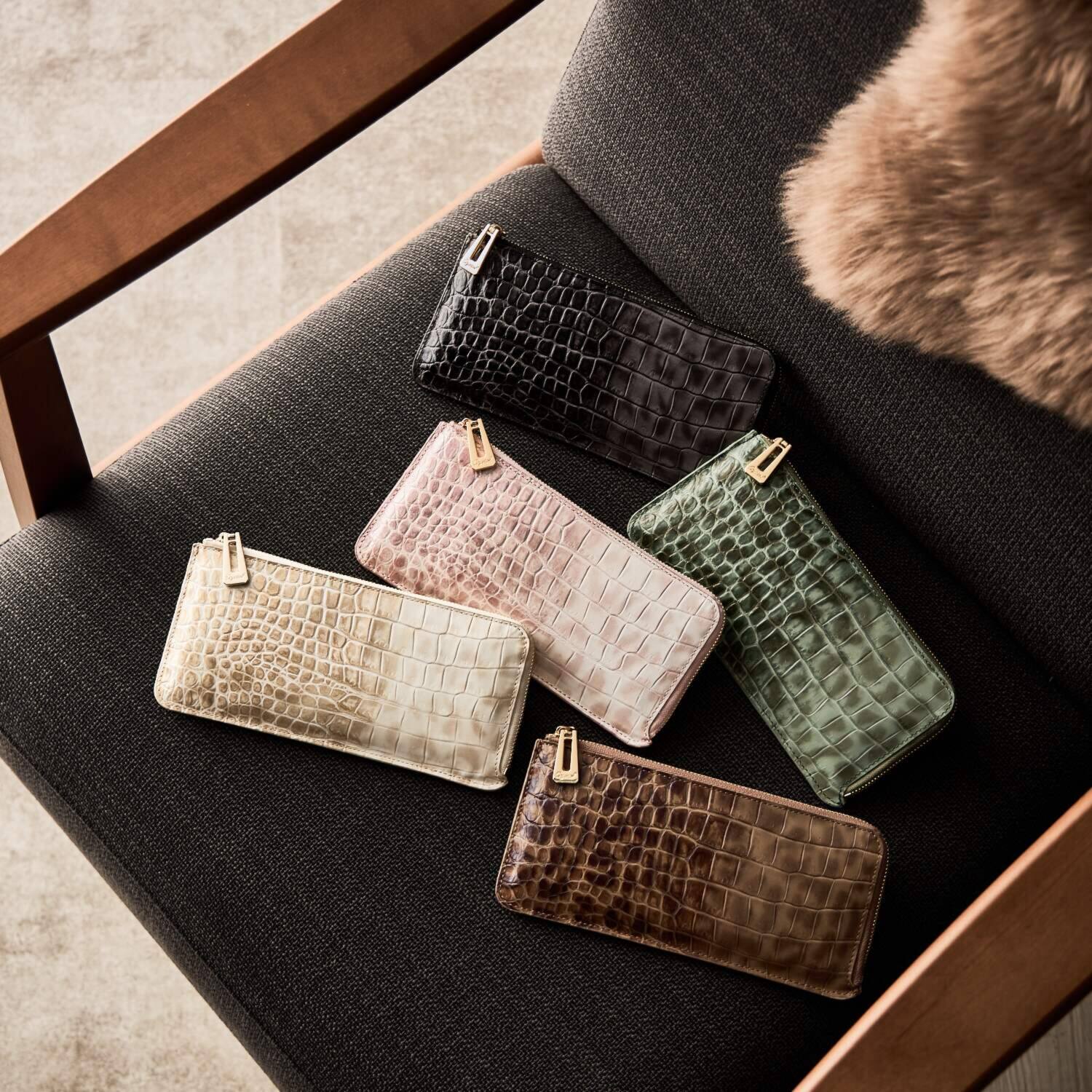 レザージュエルズ ギャレリア　ココリュクス トスカーナ社製 牛革クロコダイル型押し レオパードプリント Ｌ字型スマートウォレット