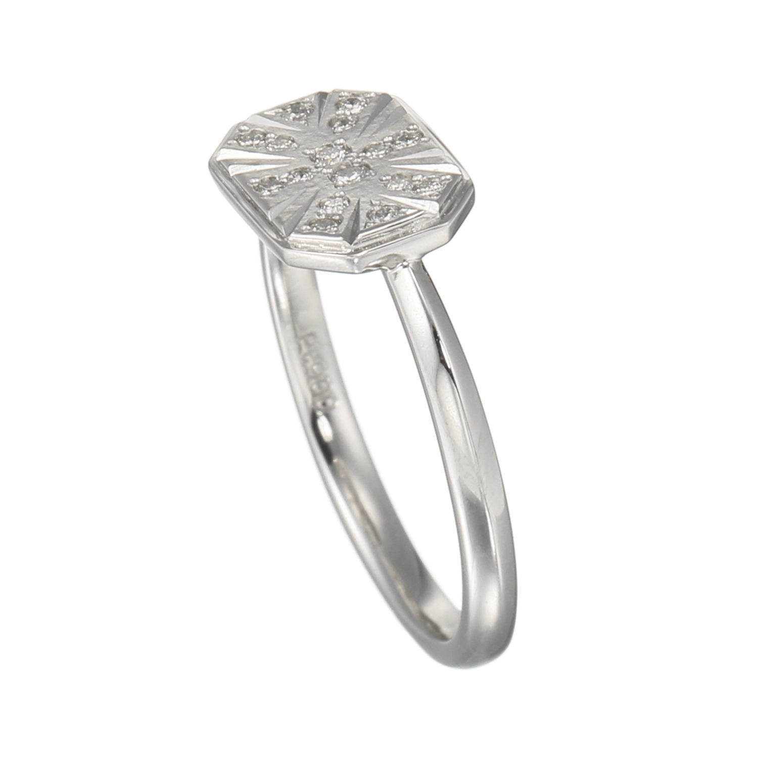 オーサムジュエリー プラチナ９００ ダイヤモンド 八角形デザイン 手彫りリング