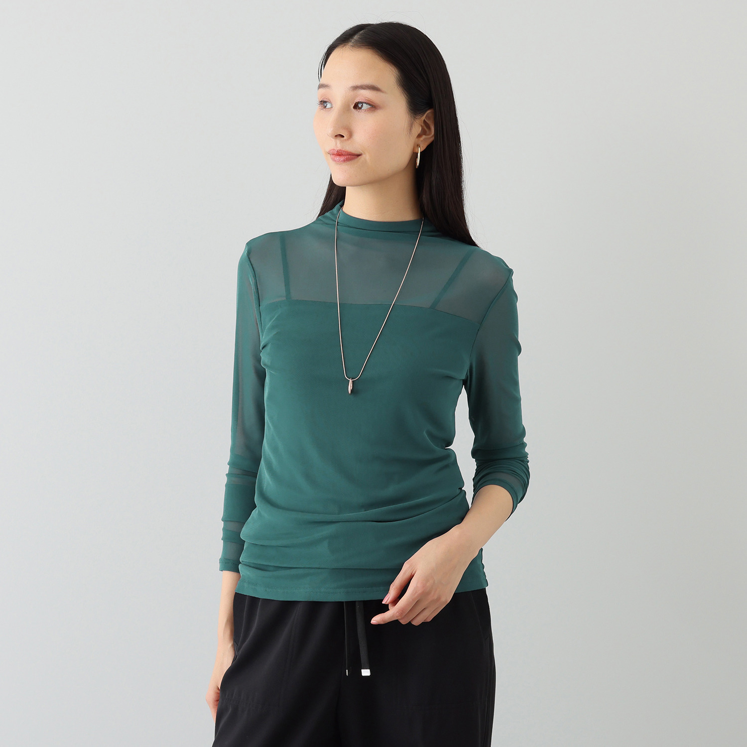 エムズ　スタイル ソフトチュール ボトルネックデザイン シアープルオーバー